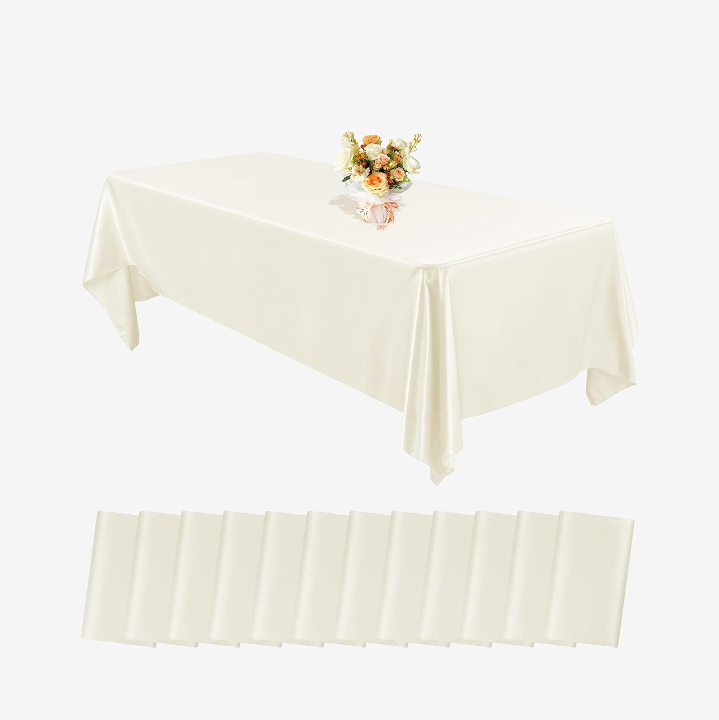 12 Pack Lvory Satin Tablecloth 57 x 108 Inch