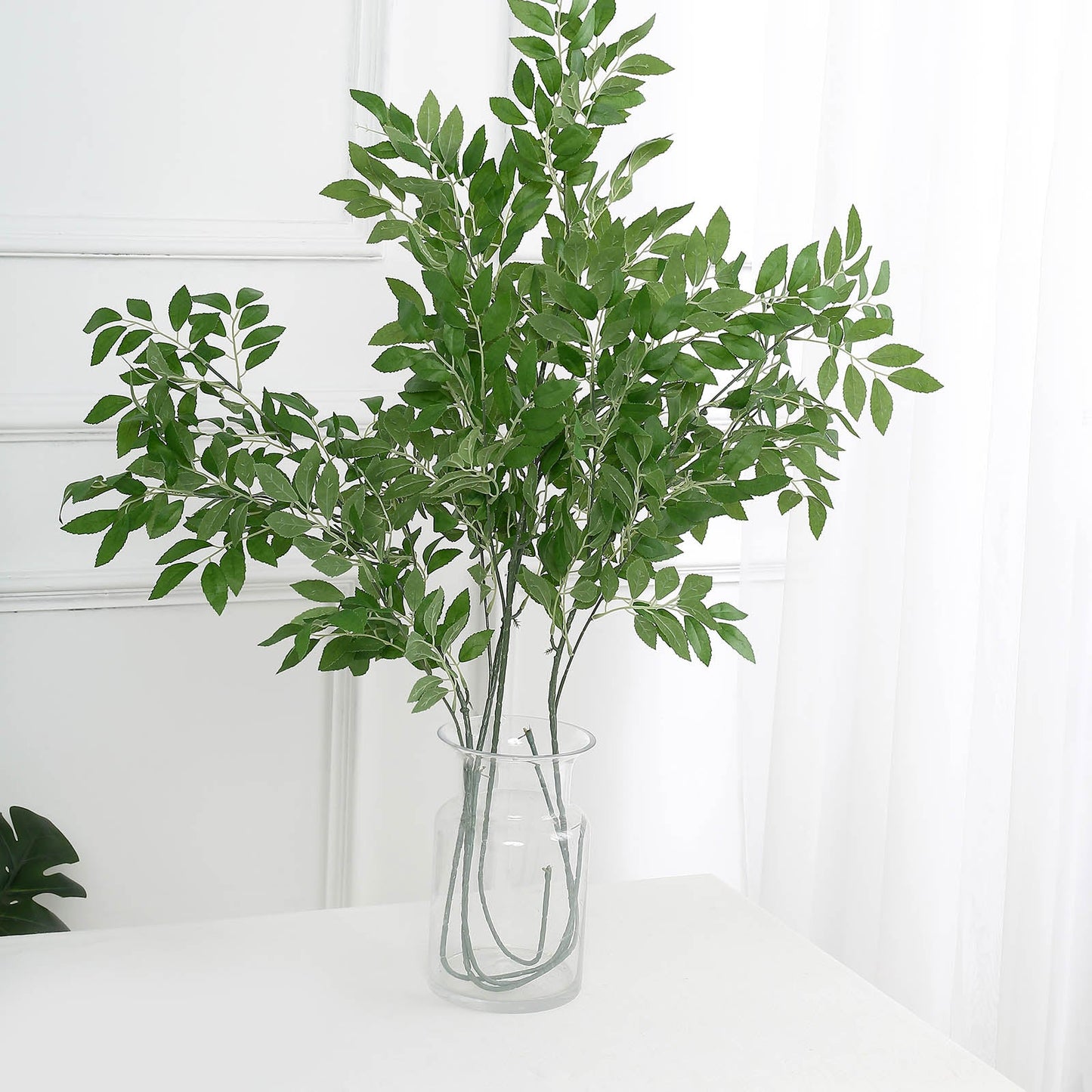 2 Bushes Light Green Artificial Silk Plant Stem Vase Fillers, Faux Beech Leaf Branches 42" Tall