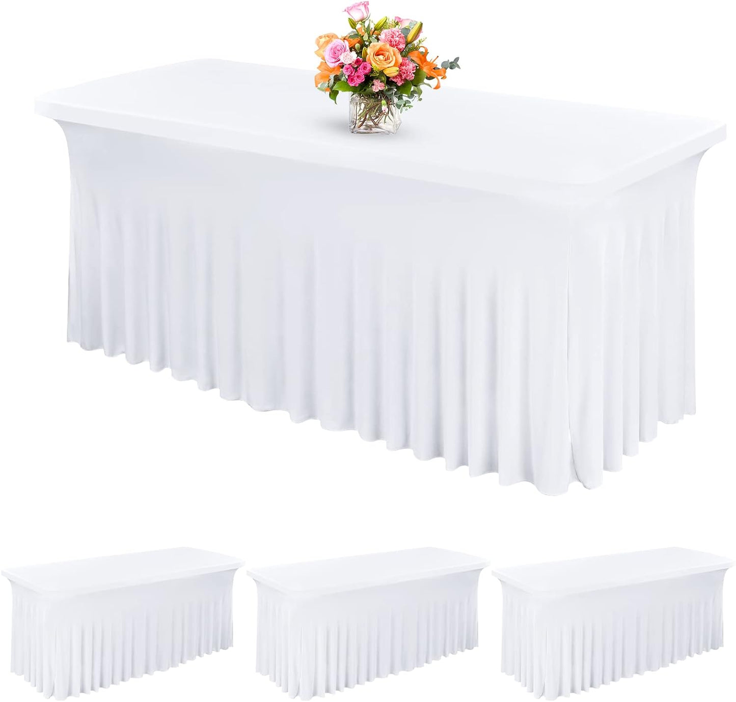 Spandex Table Skirt Fitted Royal Blue Stretch Tablecloth,1-Piece Wrinkle-Resistant Ruffles Design Installs in Seconds,Perfect for Rectangle Tables Banquets Party Wedding Thanksgiving