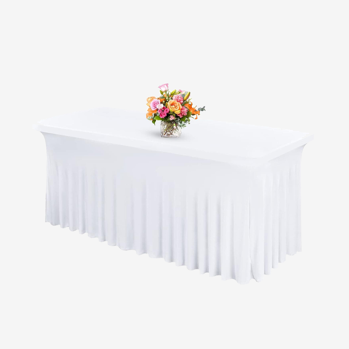 6FT/8FT CKDLINS Spandex Table Skirt Fitted White Stretch Tablecloth,One-Piece Wrinkle-Resistant Ruffles Design Installs in Seconds,Perfect for Rectangle Tables Banquets Parties Wedding Thanksgiving
