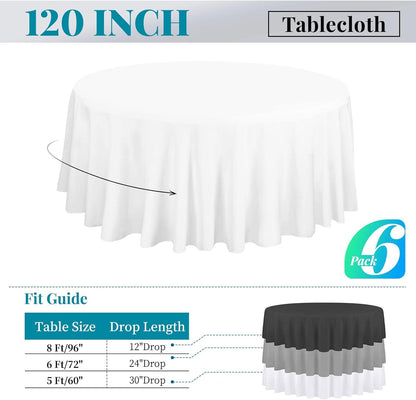 6 Pack Round Tablecloth Polyester Table Cloth 60 inch