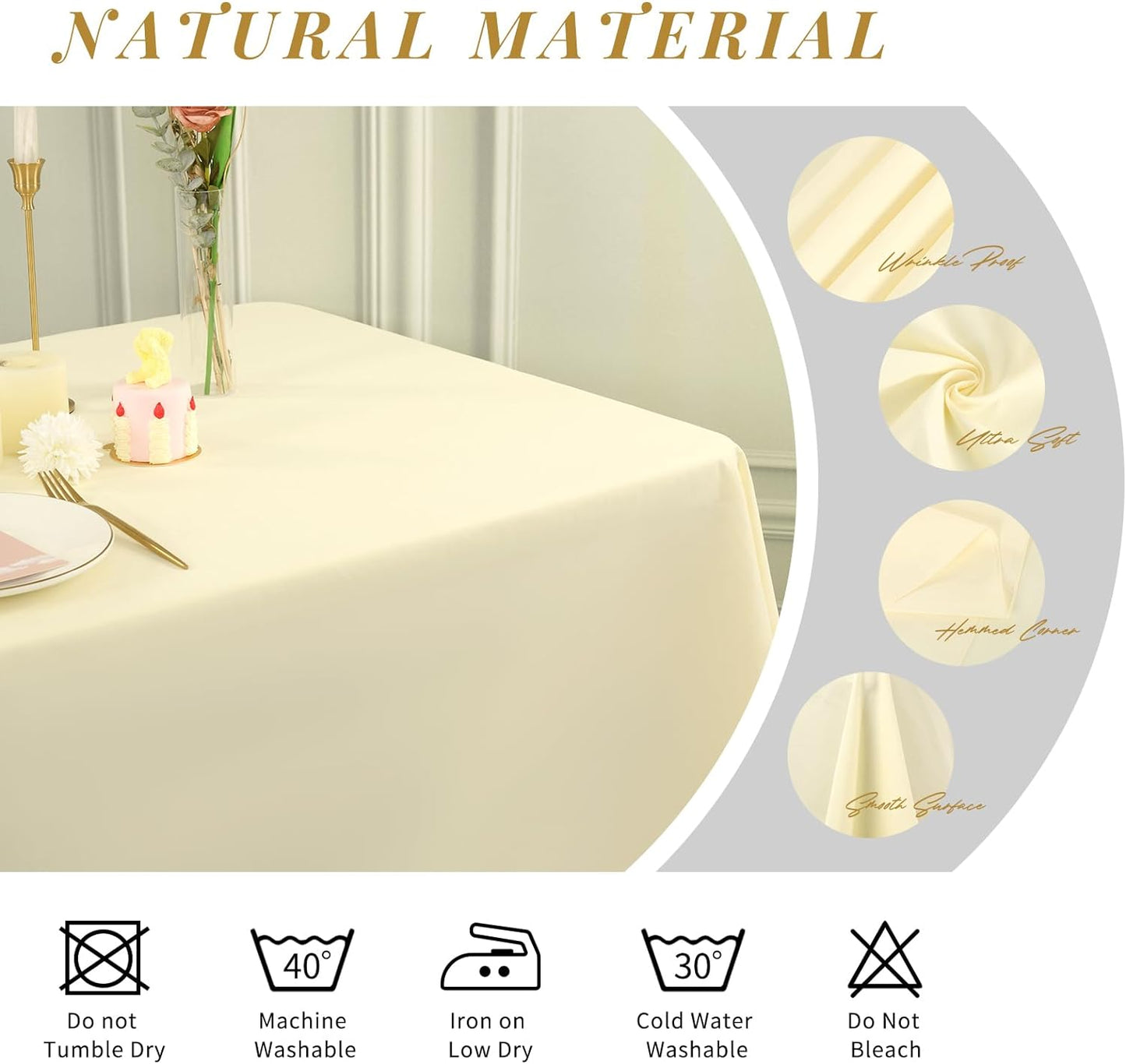 Tablecloth Polyester Table Cloth for 6 Foot Rectangle Tables,Stain and Wrinkle Resistant Washable Fabric Table Covers Polyester Beige Table Clothes for Wedding,Party,Banquet