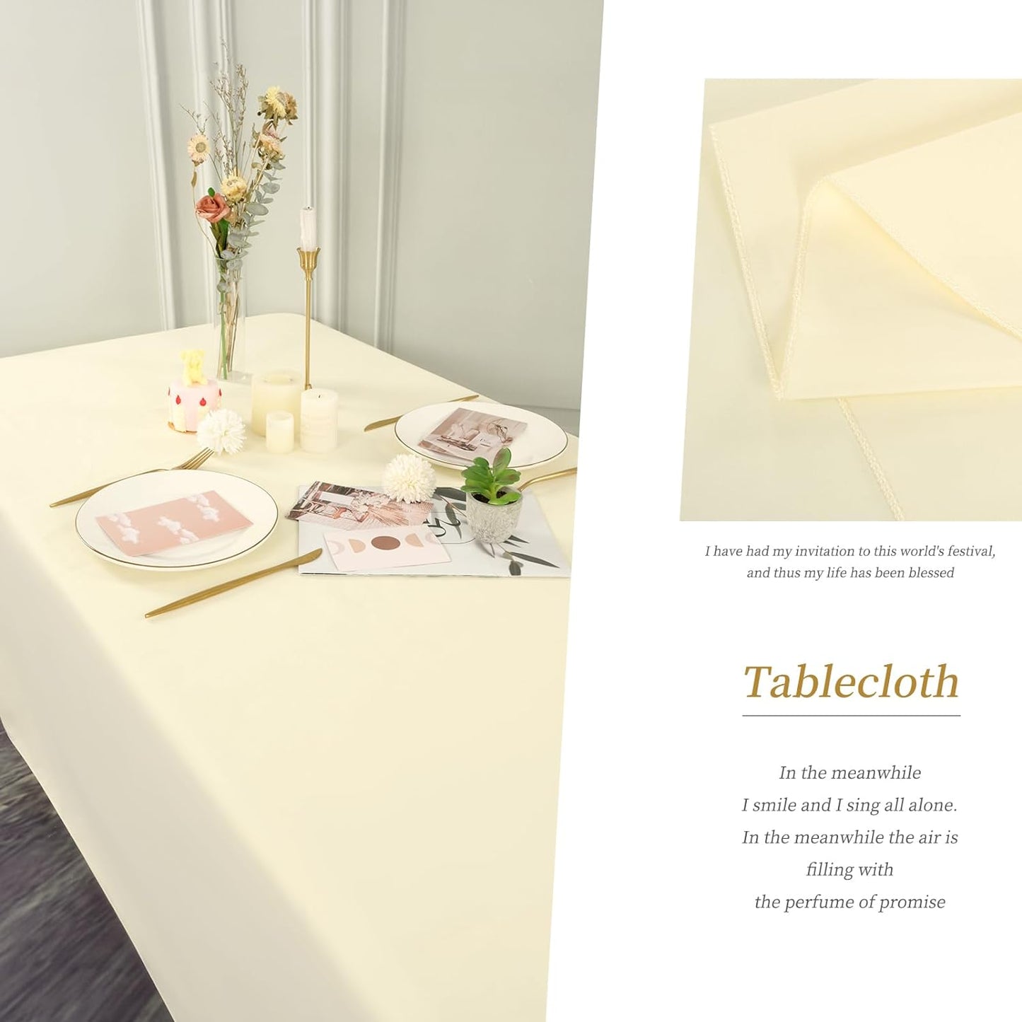 Tablecloth Polyester Table Cloth for 6 Foot Rectangle Tables,Stain and Wrinkle Resistant Washable Fabric Table Covers Polyester Beige Table Clothes for Wedding,Party,Banquet
