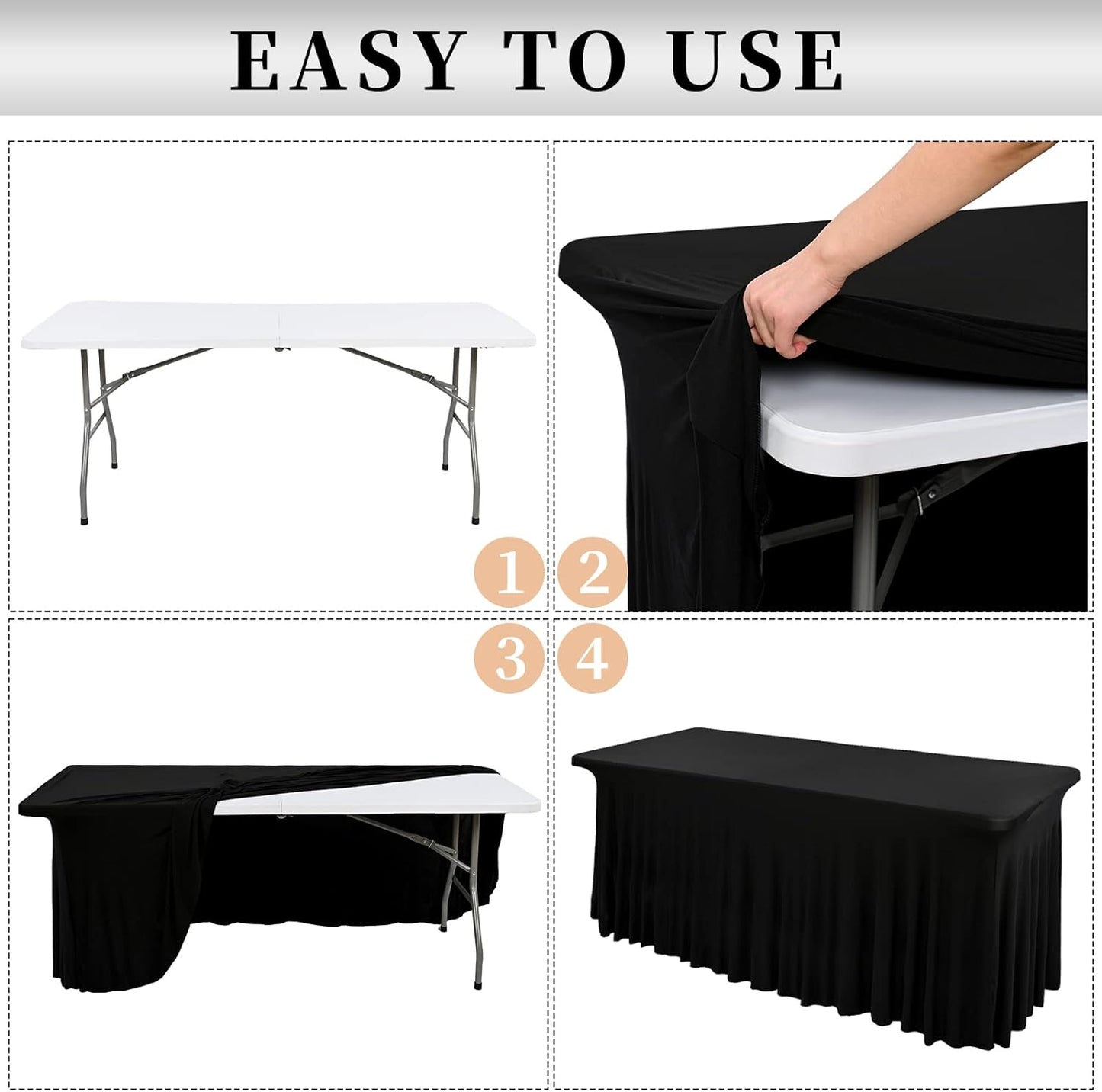 Spandex Table Skirt Fitted Royal Blue Stretch Tablecloth,1-Piece Wrinkle-Resistant Ruffles Design Installs in Seconds,Perfect for Rectangle Tables Banquets Party Wedding Thanksgiving