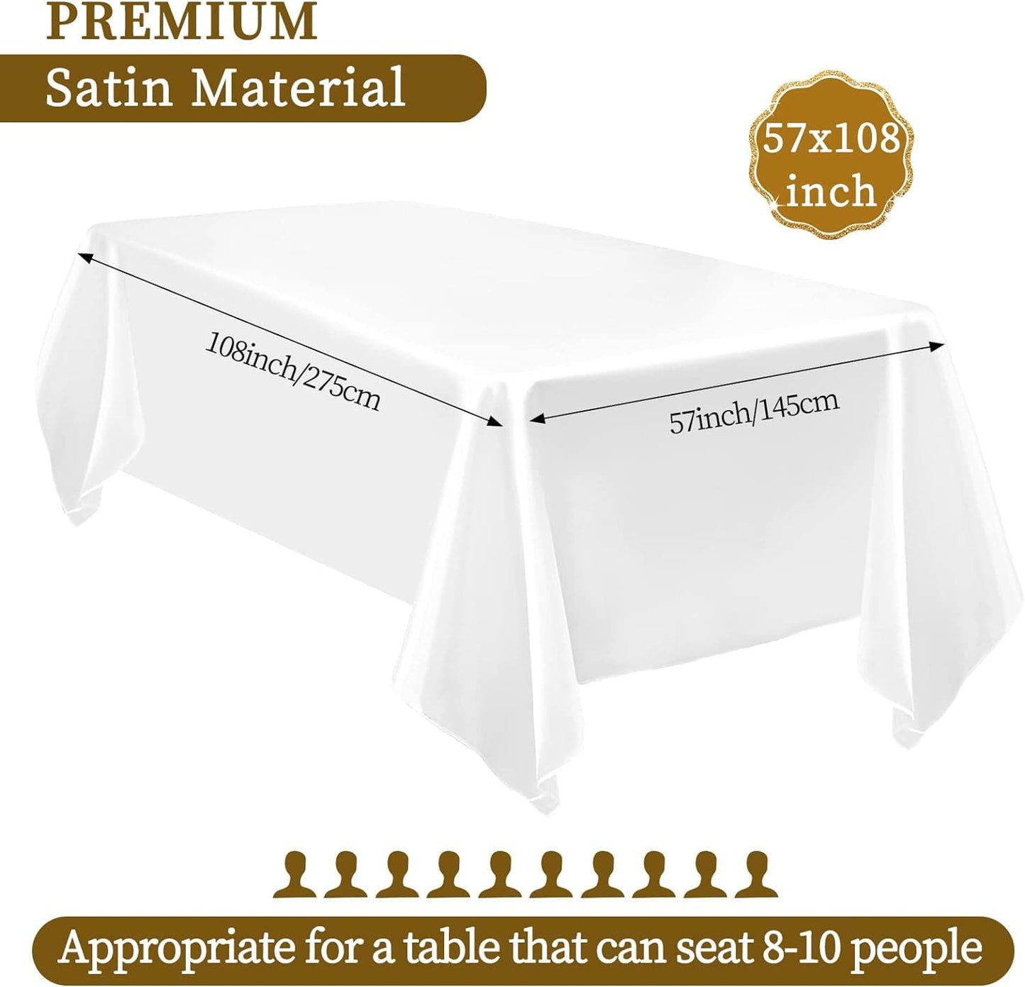 6 Pack Satin Tablecloth 57 x 108 Inch