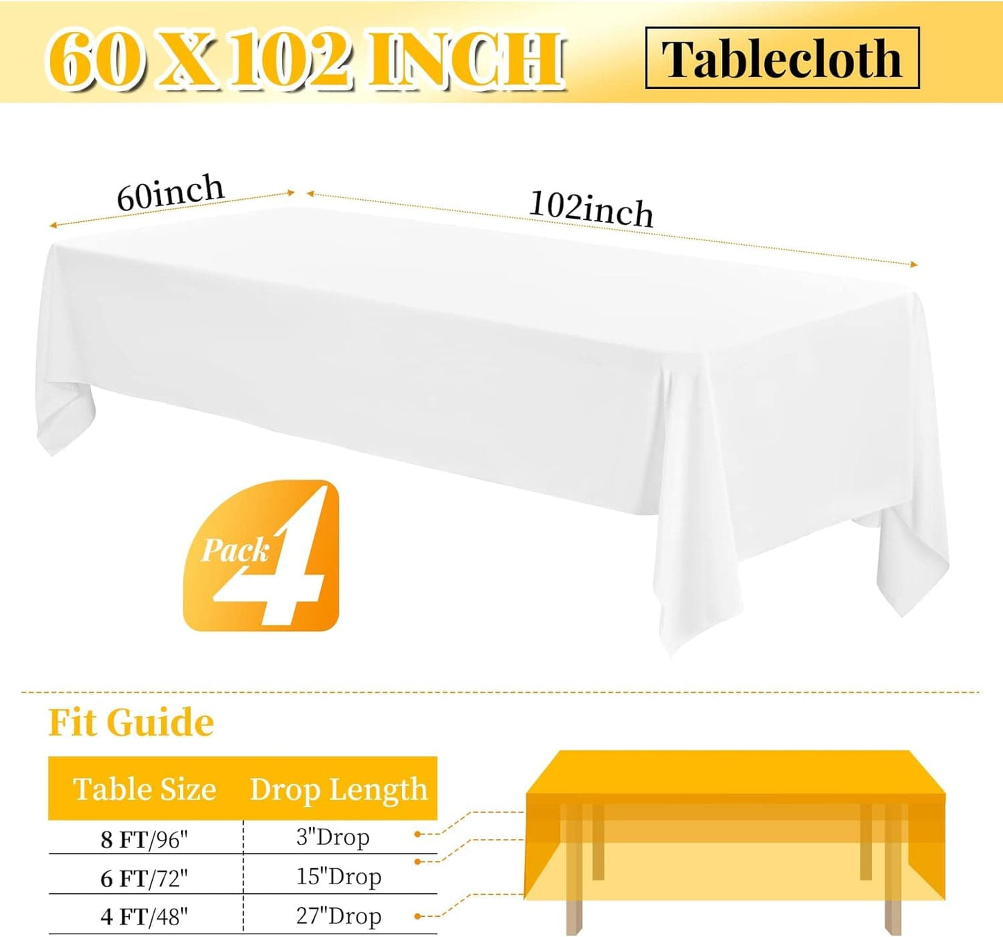 6 Pack Rectangle Tablecloth Polyester 60*126 inch