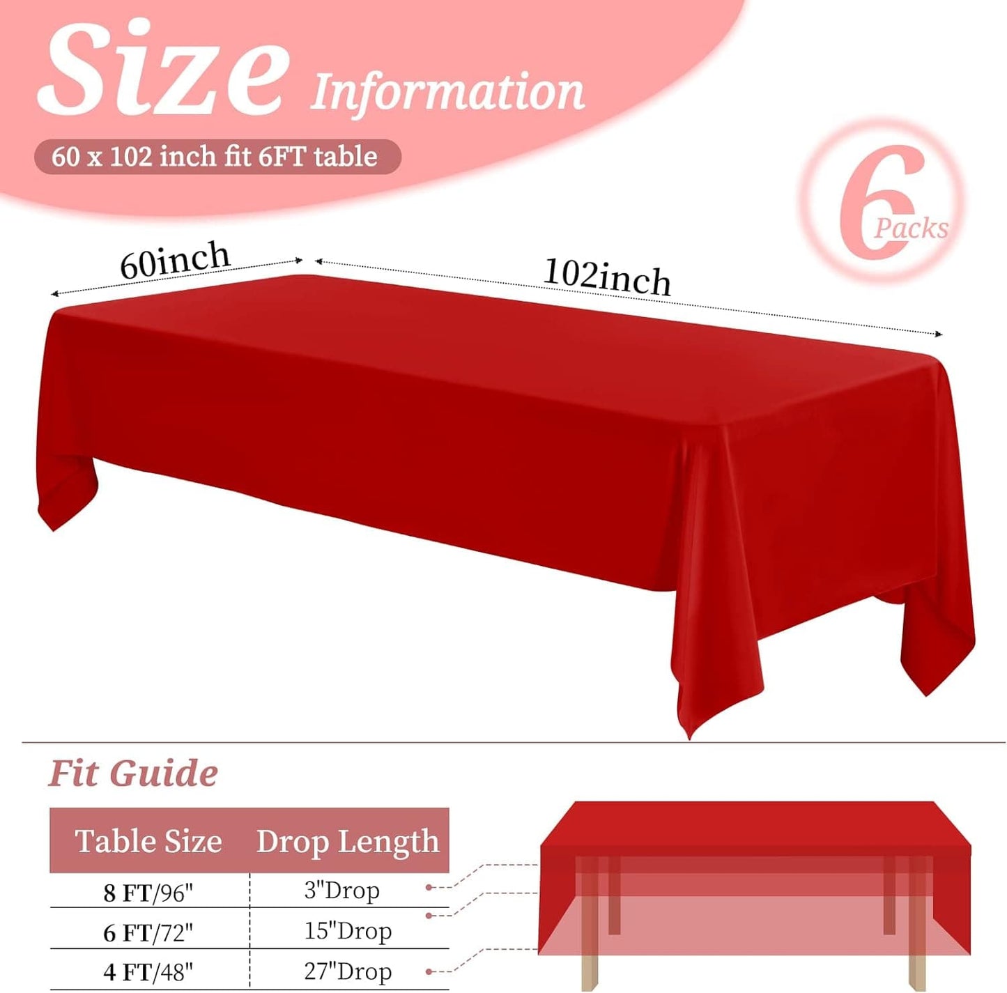 6 Pack Rectangle Tablecloth Polyester 90*156 inch