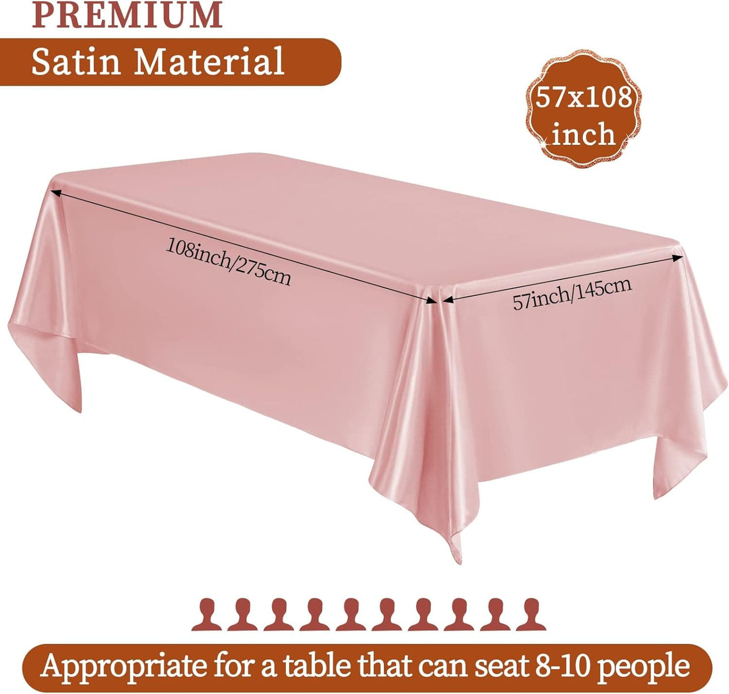 6 Pack Satin Tablecloth 57 x 108 Inch