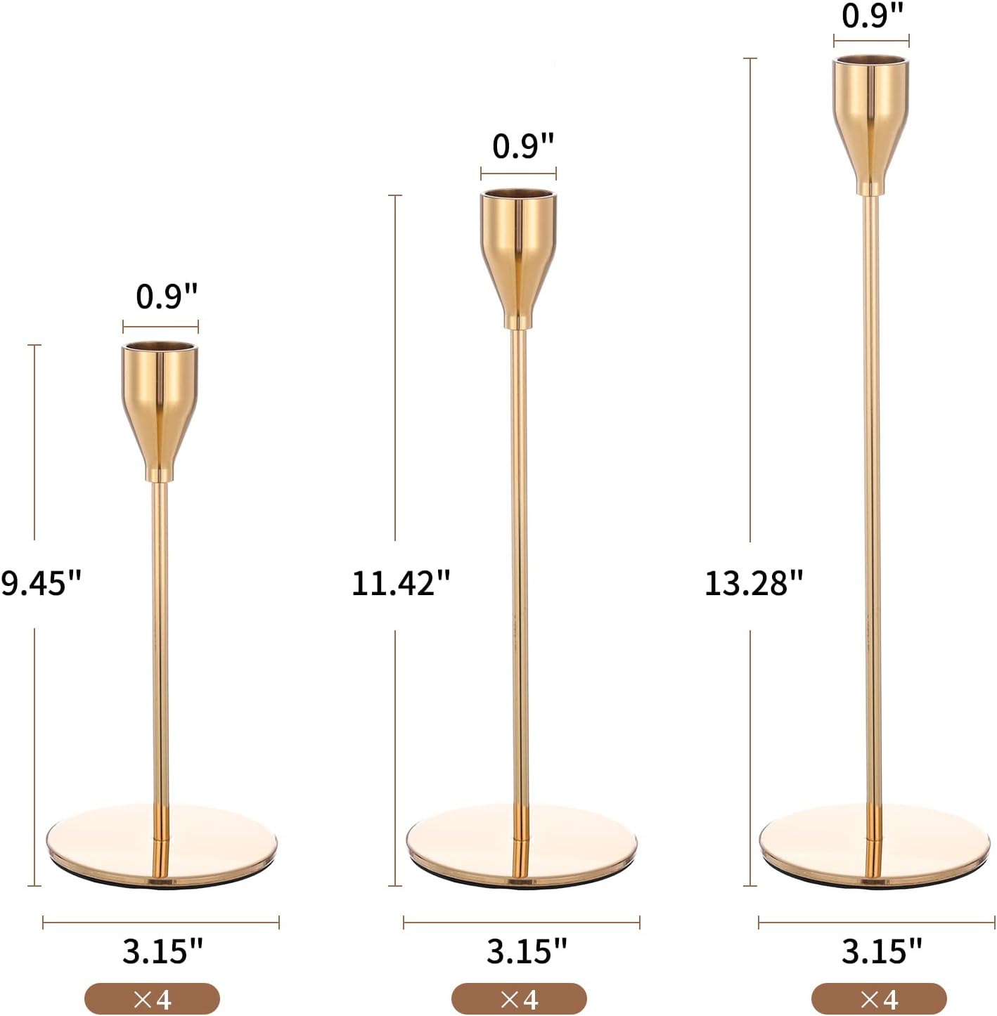 Set of 12/24/30  Gold Candlestick Holders, Candle Holder for Taper Candle, Fits 3/4 inch Thick Candle&Led Candles Decorative Candlestick Holder for Home Decor, Wedding, Candlelight Dinner, Anniversary