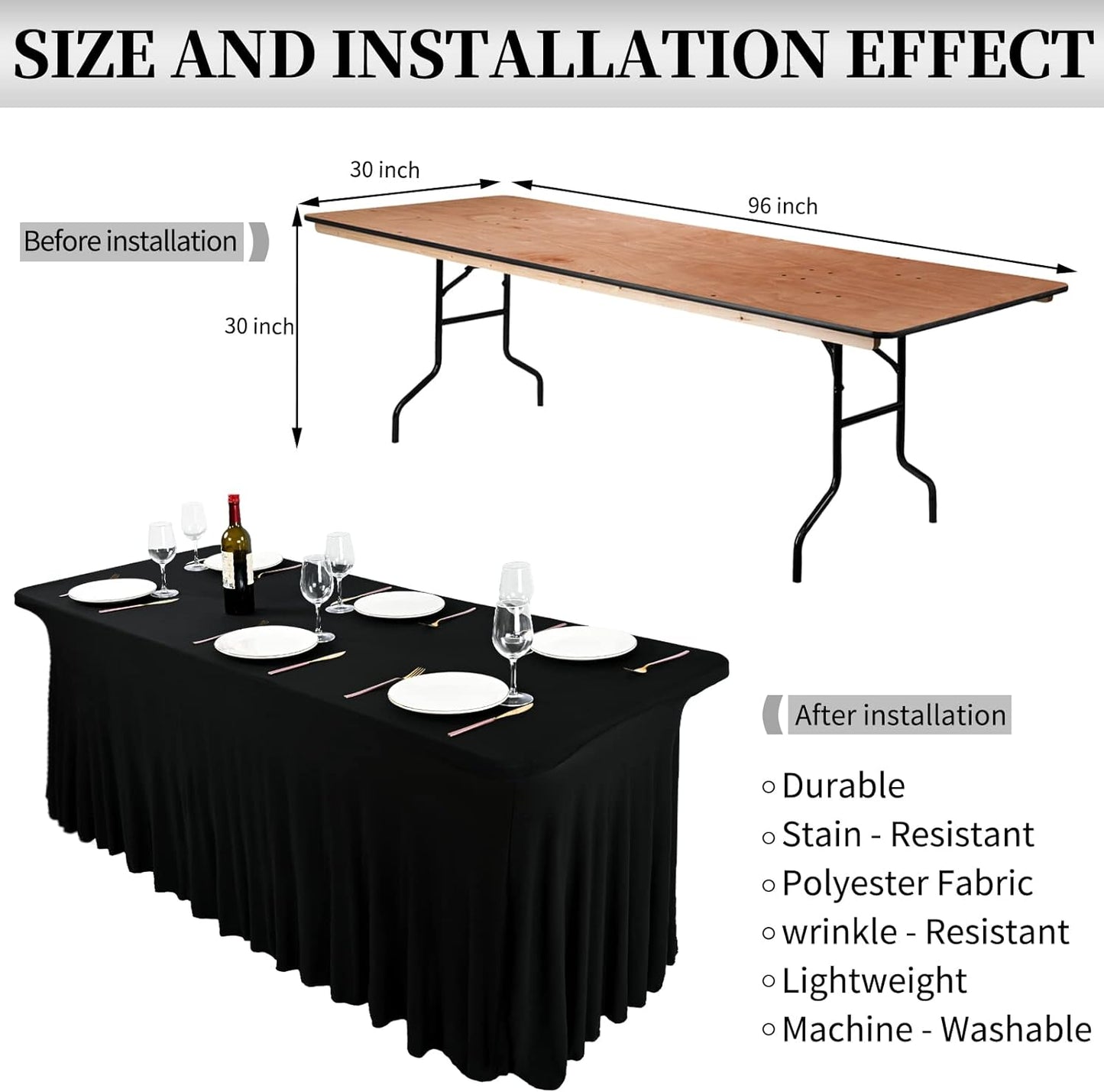Spandex Table Skirt Fitted Royal Blue Stretch Tablecloth,1-Piece Wrinkle-Resistant Ruffles Design Installs in Seconds,Perfect for Rectangle Tables Banquets Party Wedding Thanksgiving