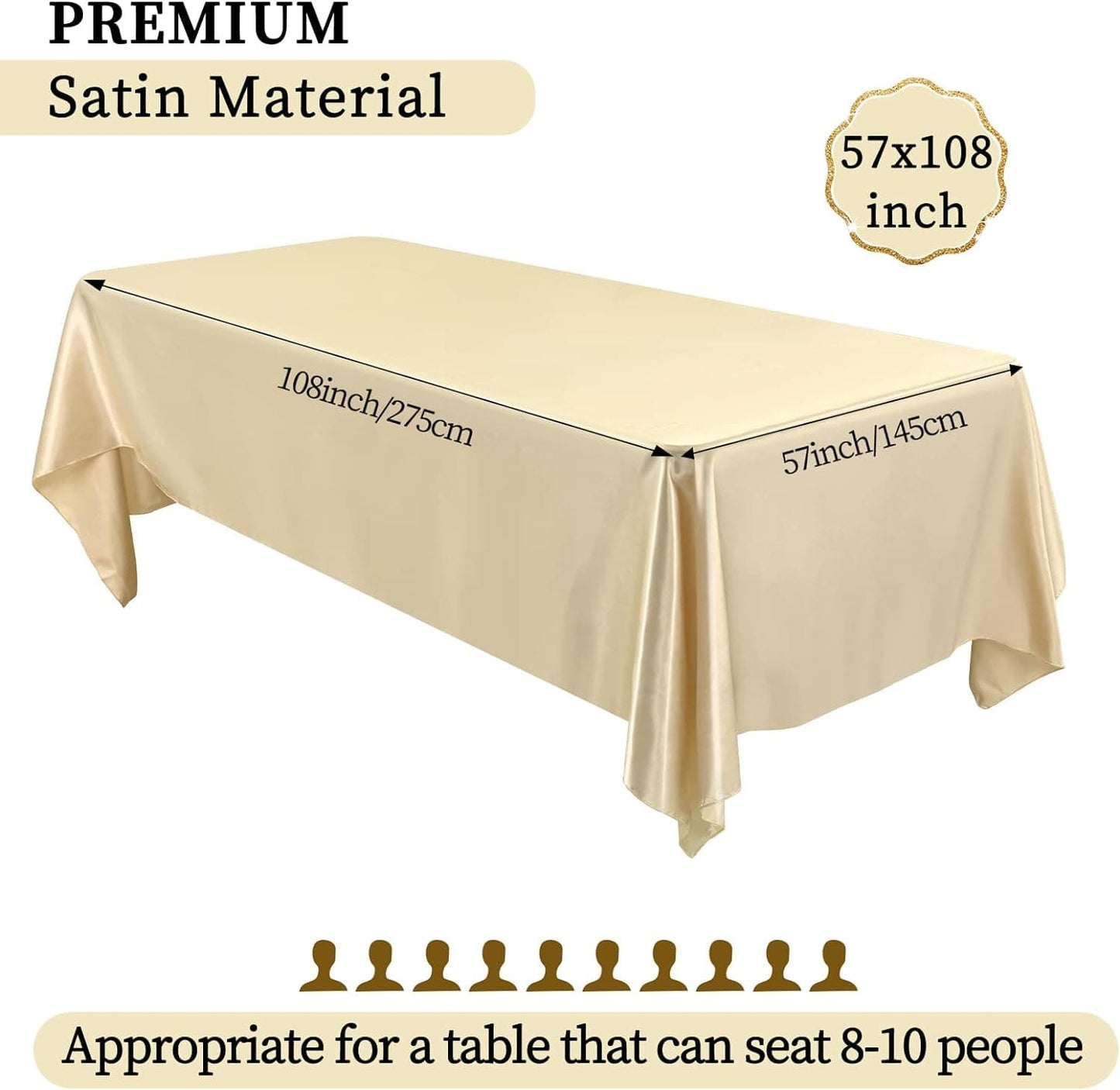 6 Pack Satin Tablecloth 57 x 108 Inch