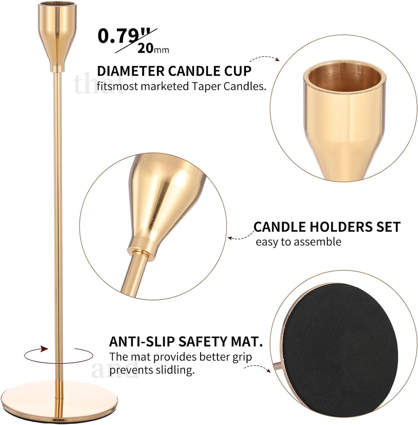 Set of 12/24/30  Gold Candlestick Holders, Candle Holder for Taper Candle, Fits 3/4 inch Thick Candle&Led Candles Decorative Candlestick Holder for Home Decor, Wedding, Candlelight Dinner, Anniversary