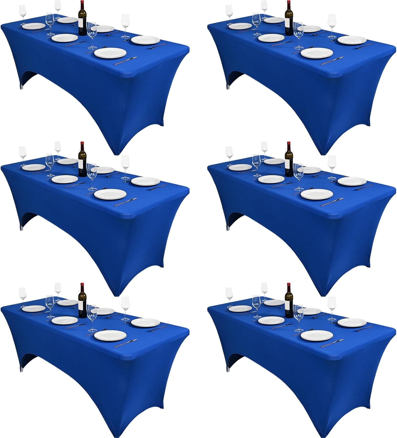 6Pack Blue Spandex Table Cover,6FT Spandex Table Covers,Spandex Elastic Tablecloth Fitted Rectangular Table Protector for Birthday Party/Wedding/Craft Exhibitions