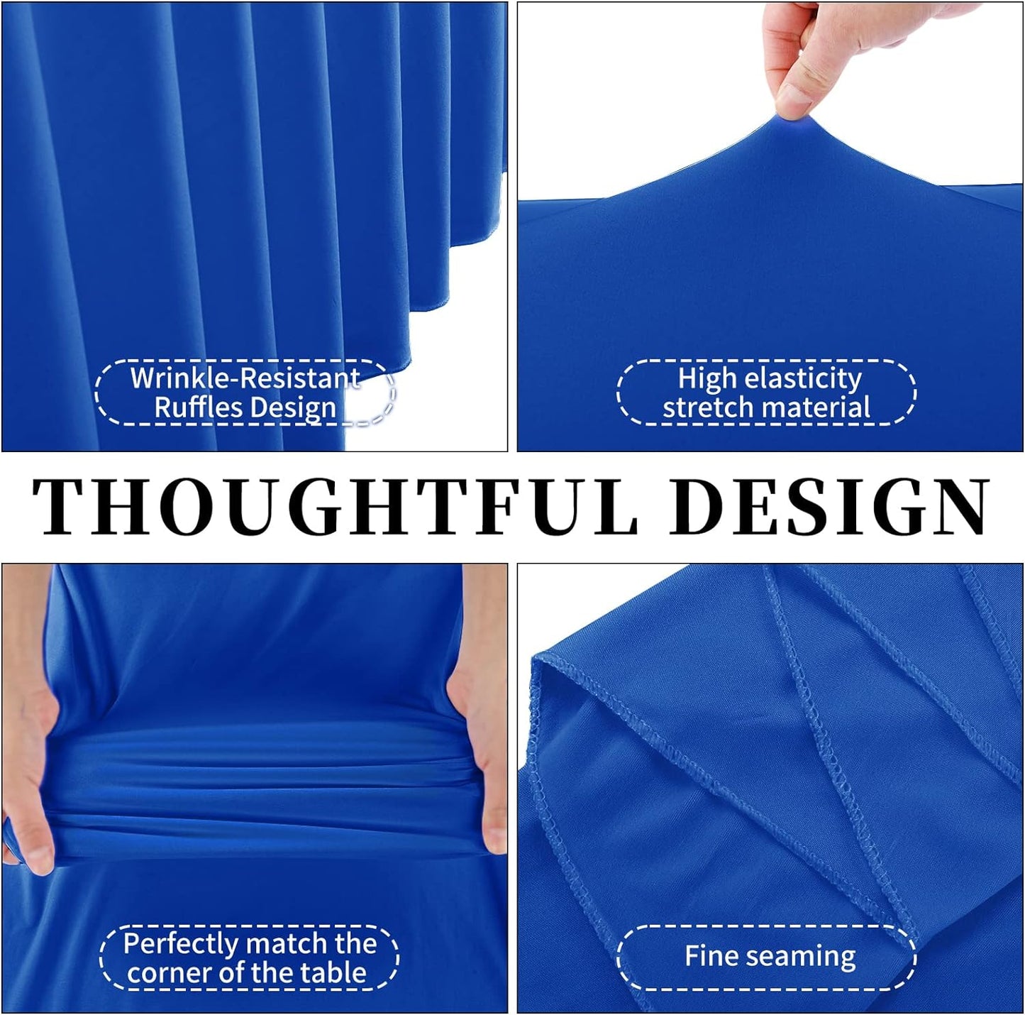 Spandex Table Skirt Fitted Royal Blue Stretch Tablecloth,1-Piece Wrinkle-Resistant Ruffles Design Installs in Seconds,Perfect for Rectangle Tables Banquets Party Wedding Thanksgiving