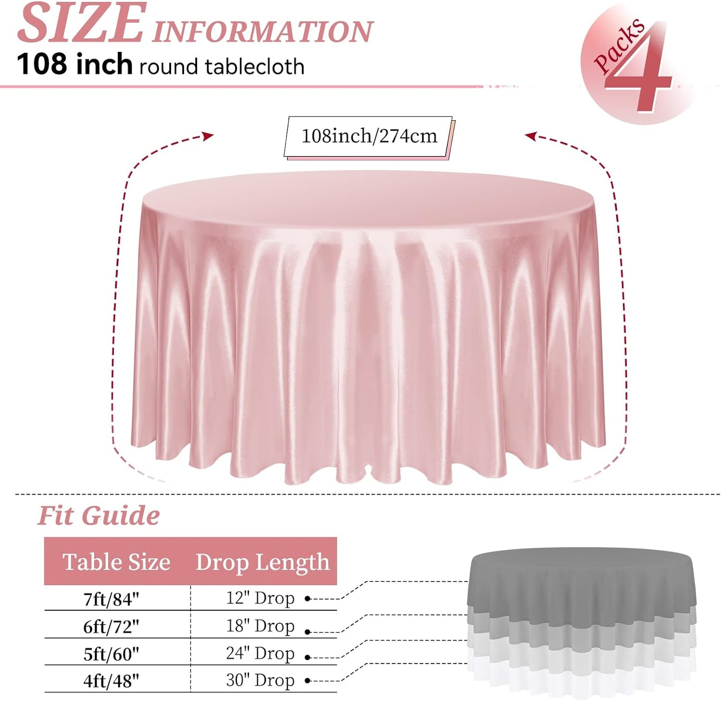 10 Pcs Round Satin Tablecloth