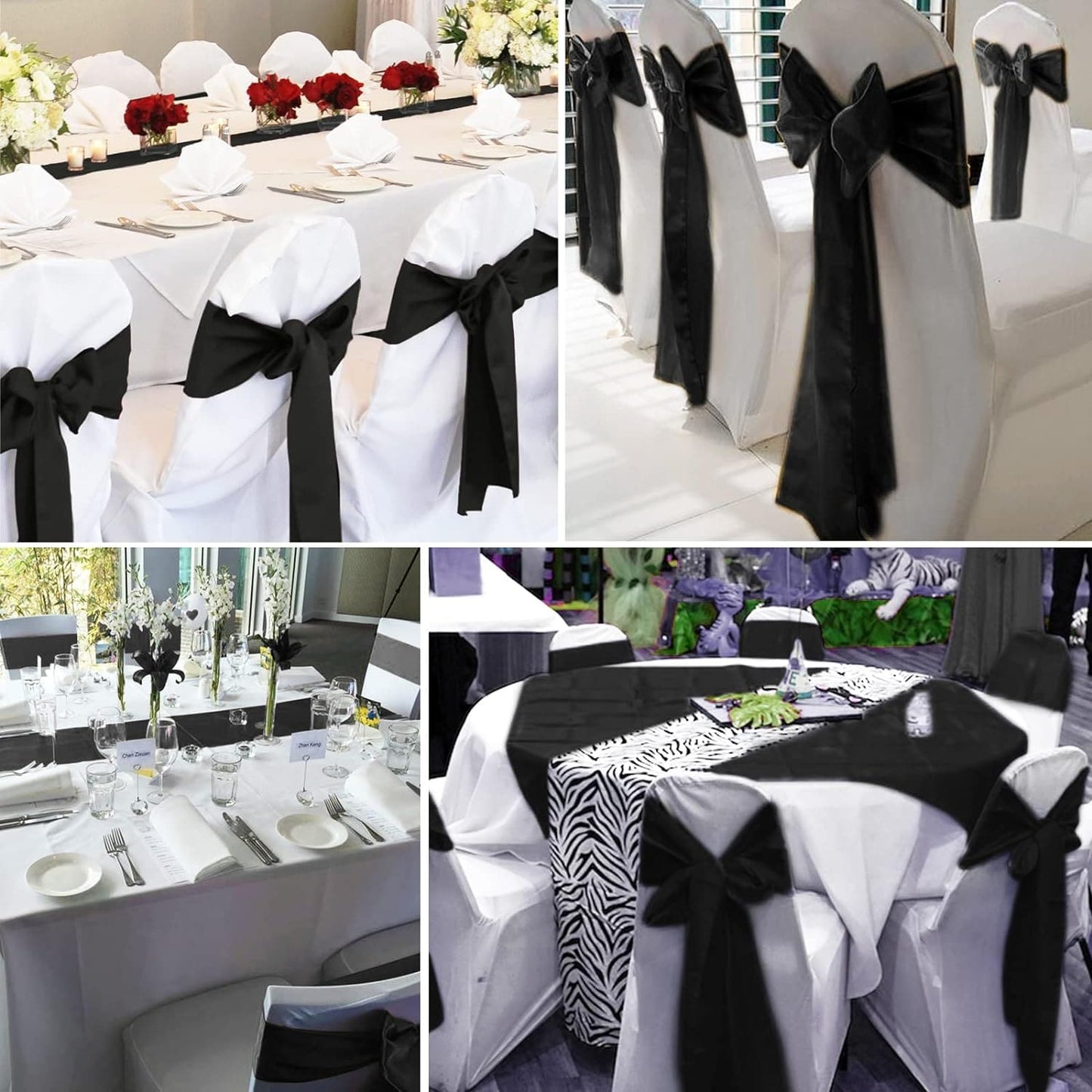 50 PCS Satin Chair Cover Chair Sashes