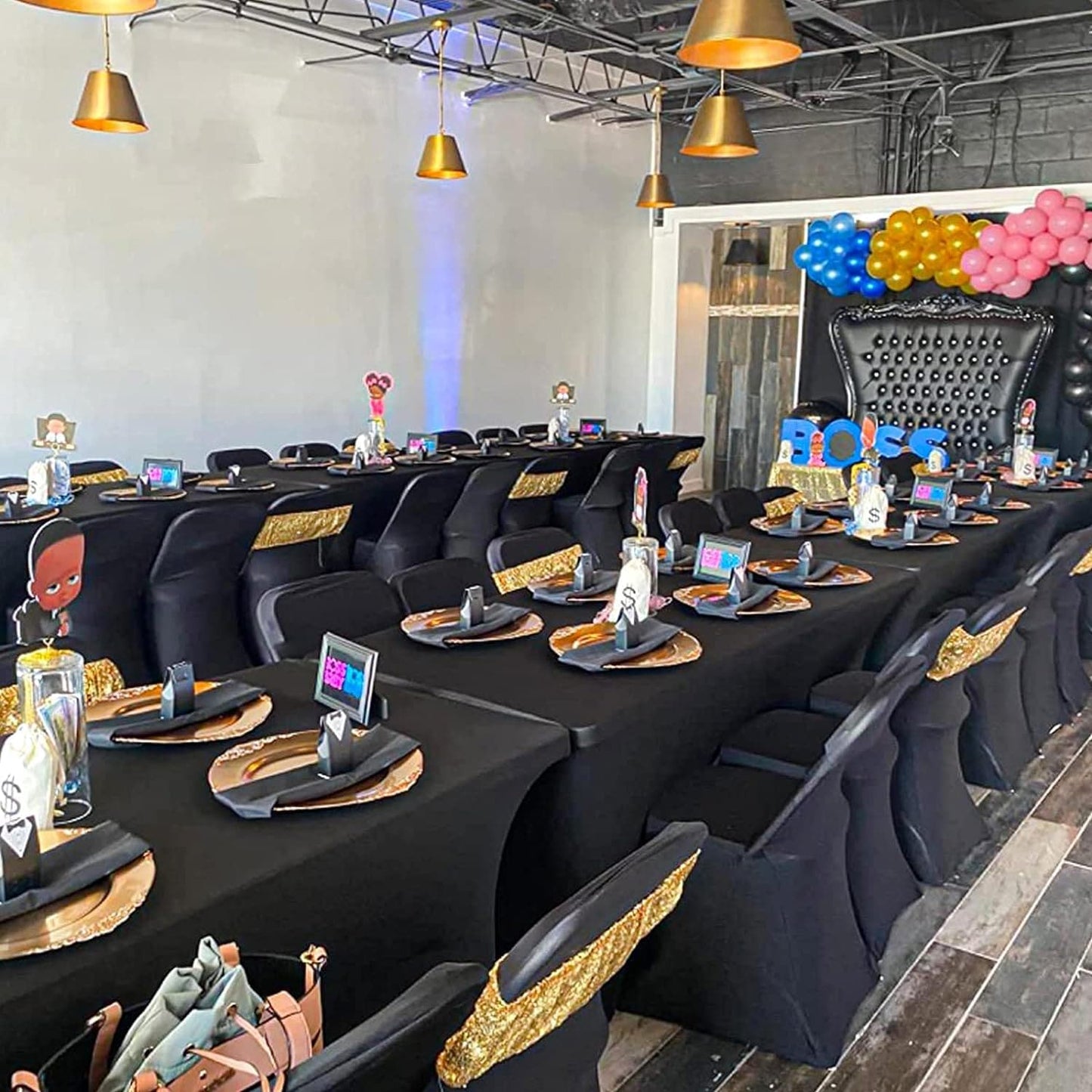 6PCS 6-FT Spandex Table Cover,Spandex Elastic Tablecloth,Rectangular Cocktail Tablecloth, Tight Anti-Wrinkle Black Table Clothes Washable for Craft Exhibitions/Wedding/Birthday Party