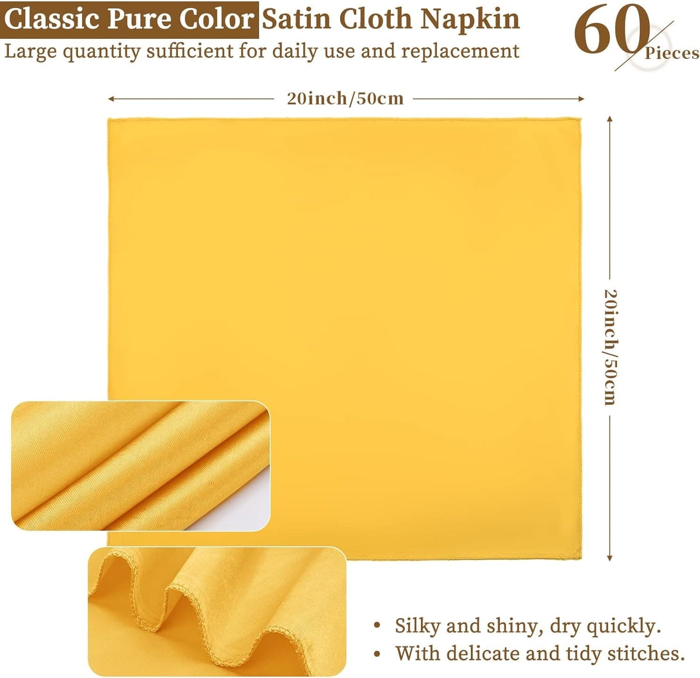 60 Pack Satin Napkins Dinner Decoration