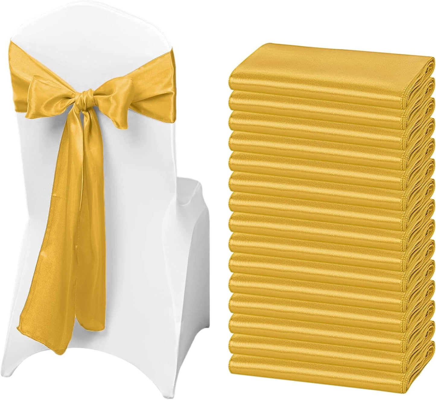 50 PCS Gold Satin Chair Sash Chair