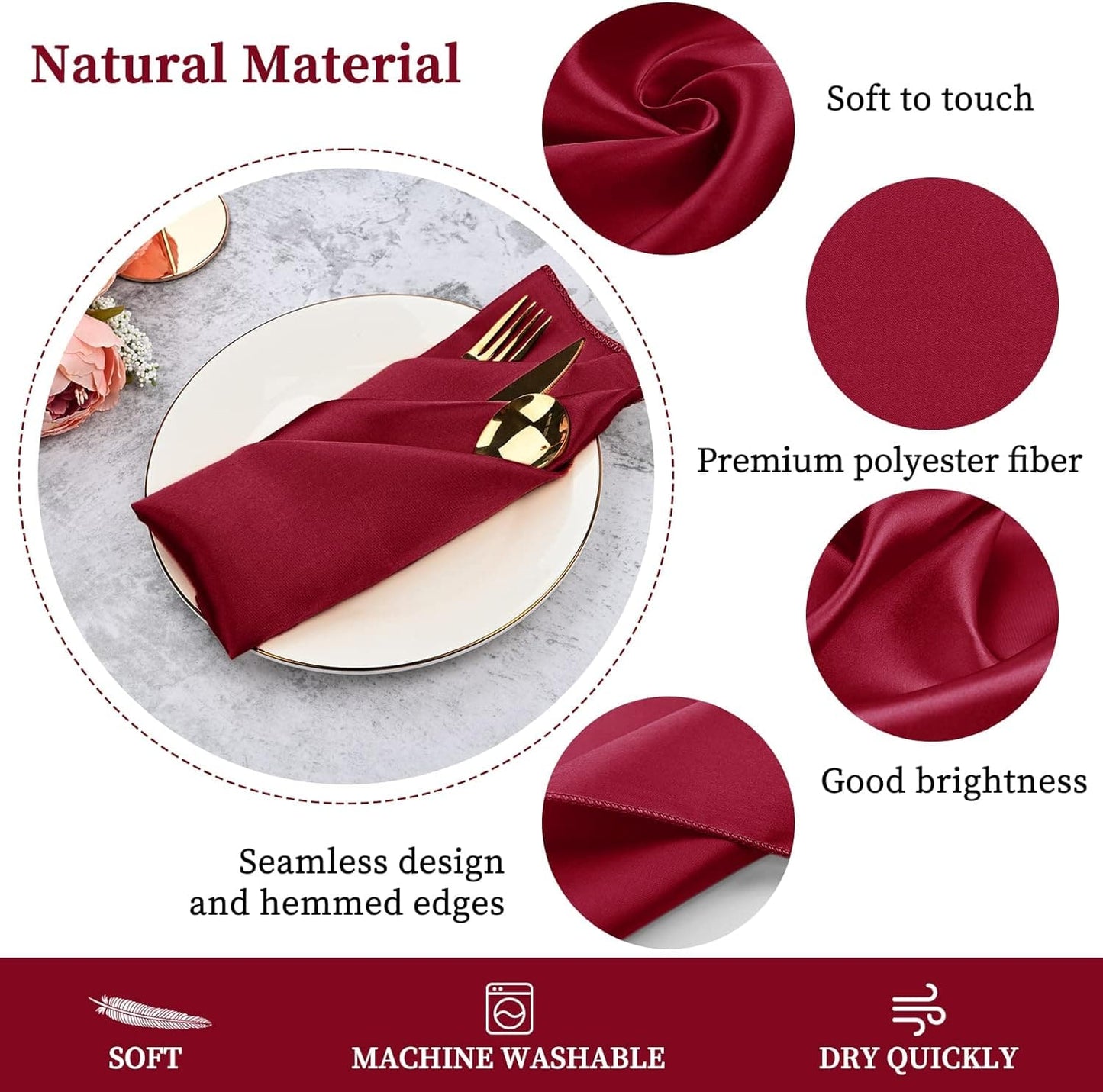 60 Pack Satin Napkins Dinner Decoration