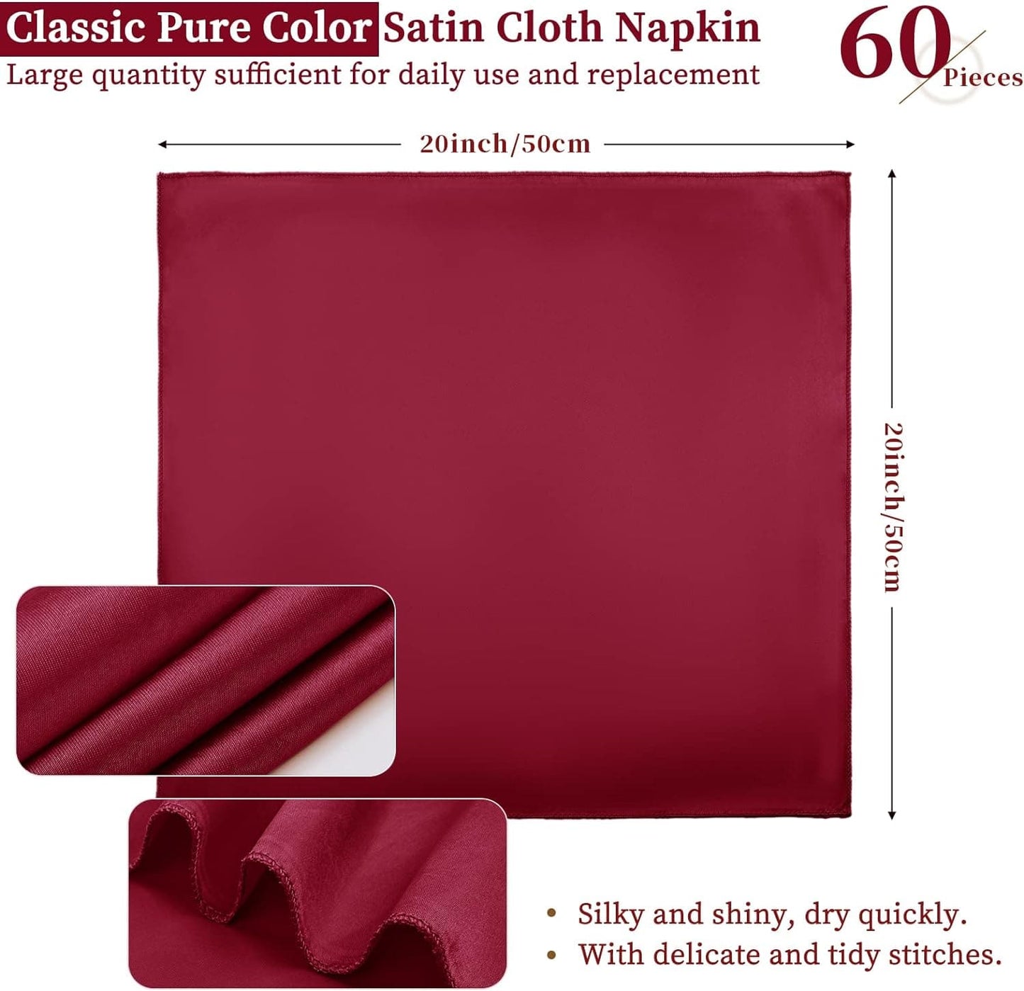 60 Pack Satin Napkins Dinner Decoration