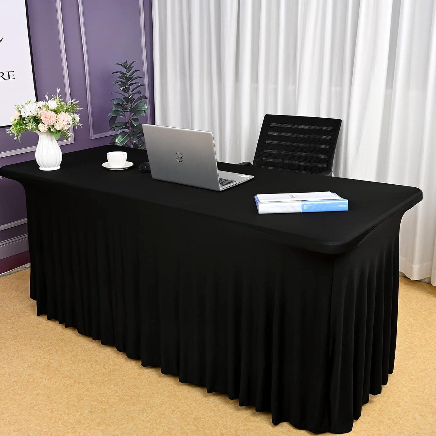 6FT/8FT CKDLINS Spandex Table Skirt Fitted White Stretch Tablecloth,One-Piece Wrinkle-Resistant Ruffles Design Installs in Seconds,Perfect for Rectangle Tables Banquets Parties Wedding Thanksgiving