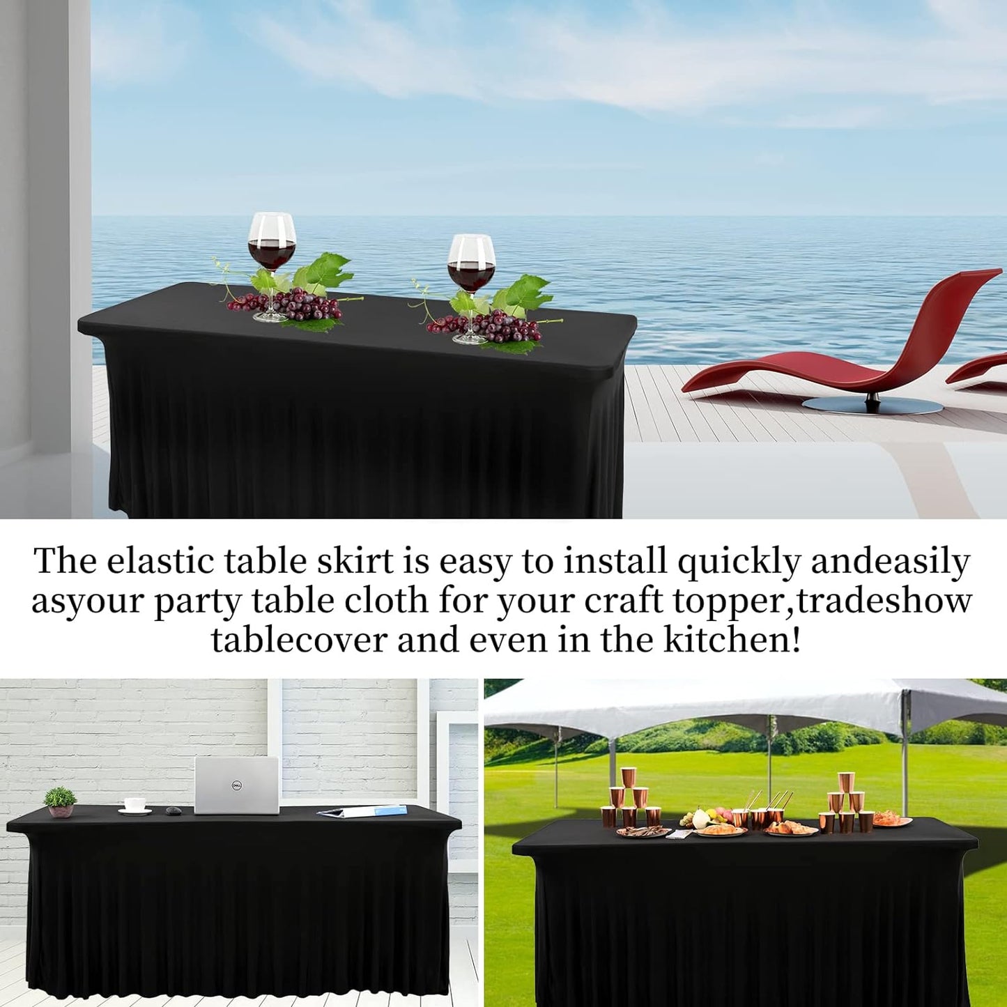 Spandex Table Skirt Fitted Royal Blue Stretch Tablecloth,1-Piece Wrinkle-Resistant Ruffles Design Installs in Seconds,Perfect for Rectangle Tables Banquets Party Wedding Thanksgiving