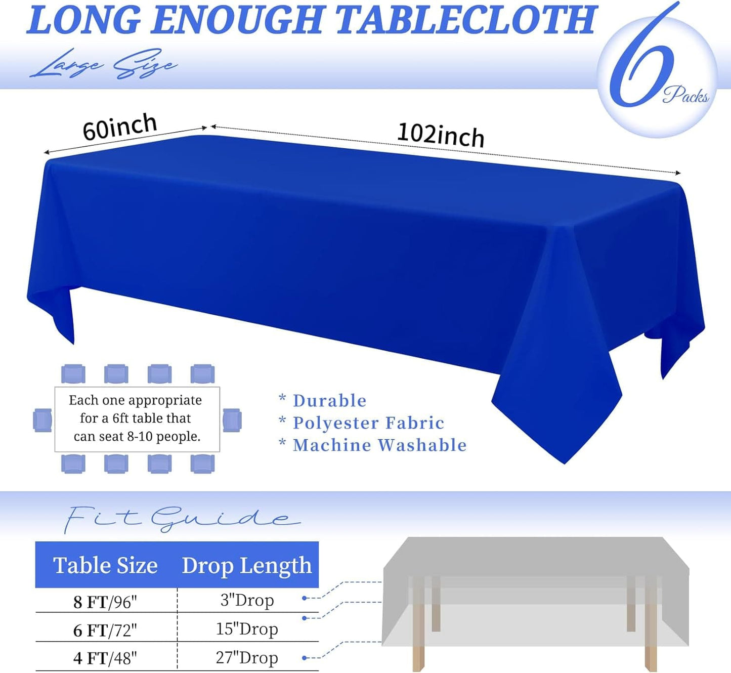 2/4/6 Pack Rectangle Tablecloth Polyester Beige