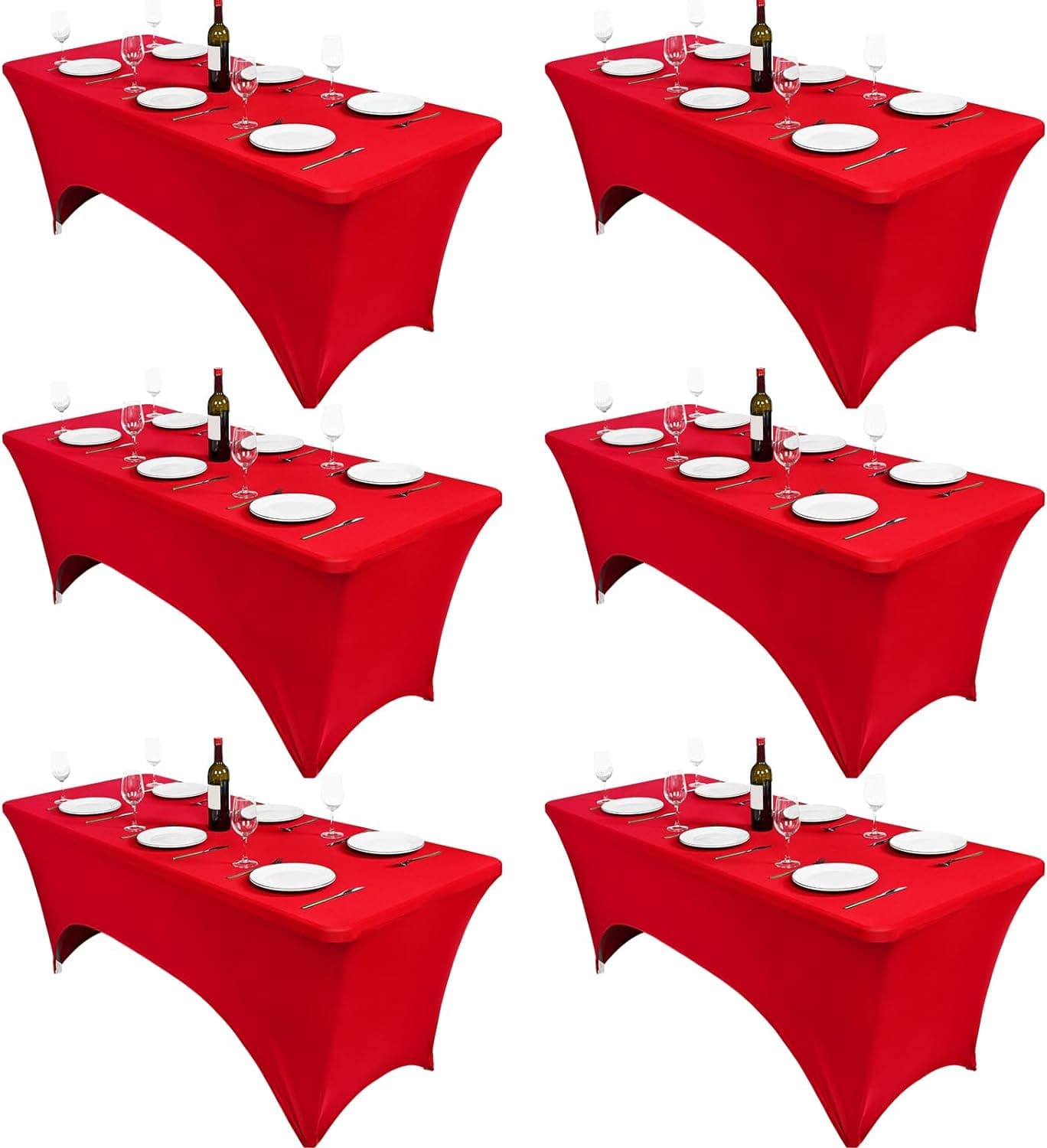 6Pack Blue Spandex Table Cover,6FT Spandex Table Covers,Spandex Elastic Tablecloth Fitted Rectangular Table Protector for Birthday Party/Wedding/Craft Exhibitions