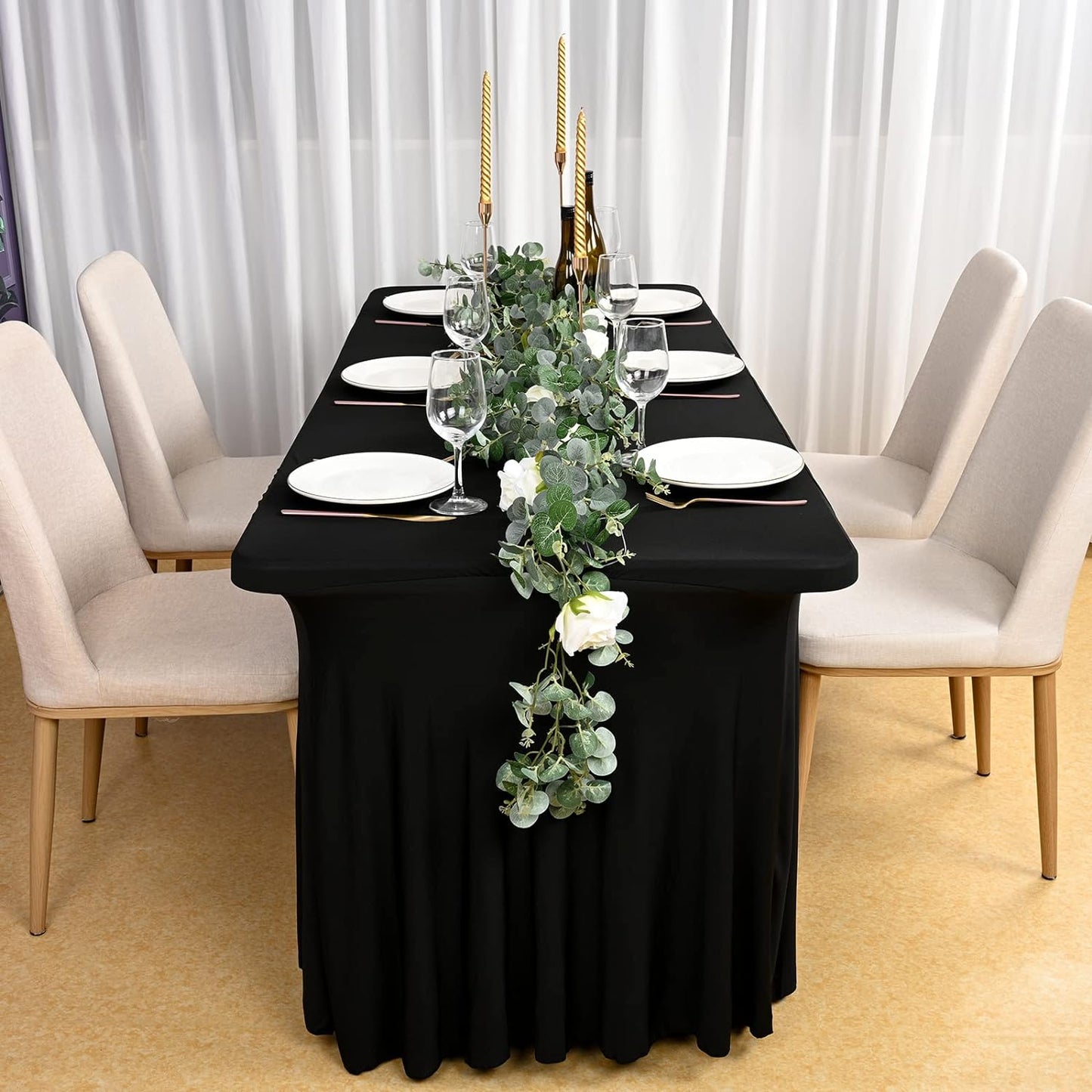 Spandex Table Skirt Fitted Royal Blue Stretch Tablecloth,1-Piece Wrinkle-Resistant Ruffles Design Installs in Seconds,Perfect for Rectangle Tables Banquets Party Wedding Thanksgiving