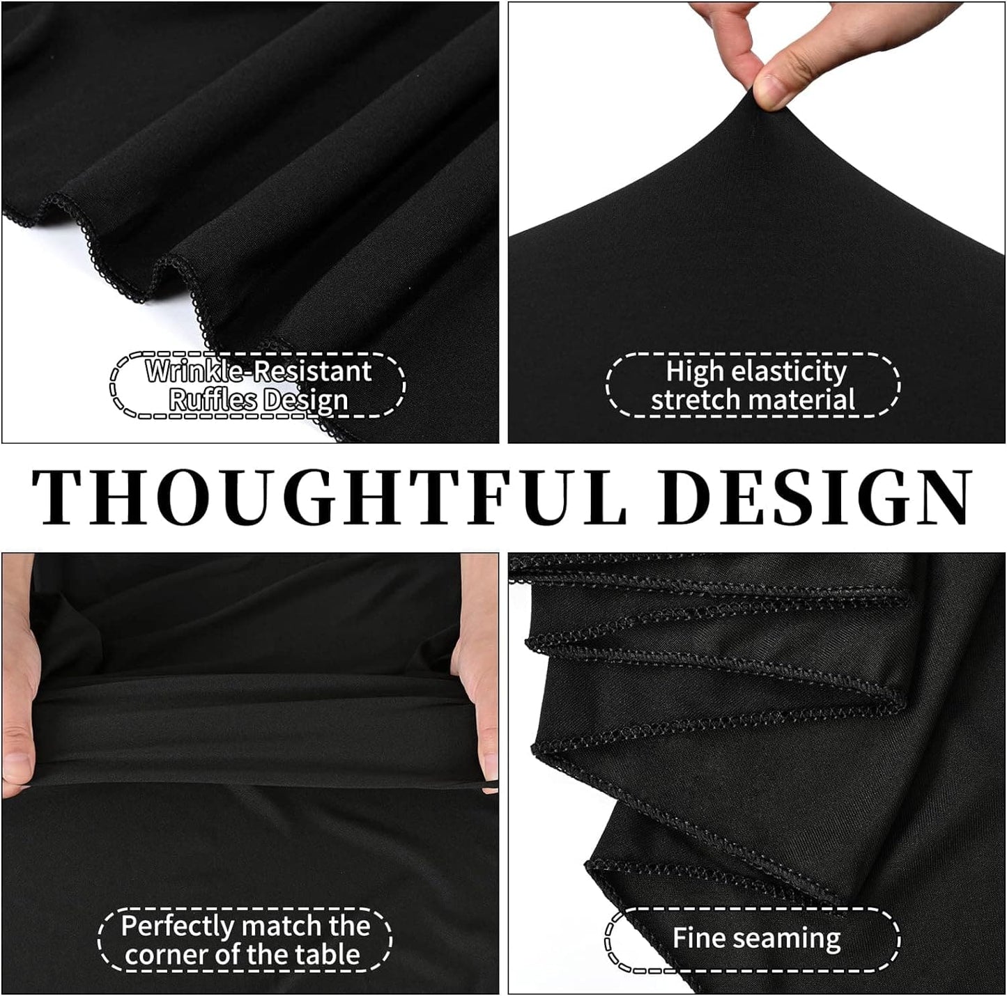 6FT/8FT CKDLINS Spandex Table Skirt Fitted White Stretch Tablecloth,One-Piece Wrinkle-Resistant Ruffles Design Installs in Seconds,Perfect for Rectangle Tables Banquets Parties Wedding Thanksgiving