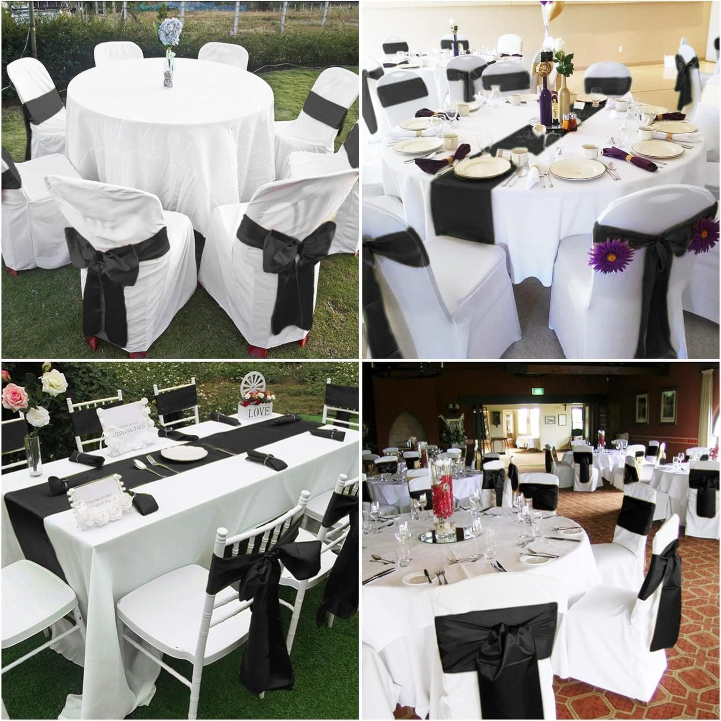 50 PCS Satin Chair Cover Chair Sashes