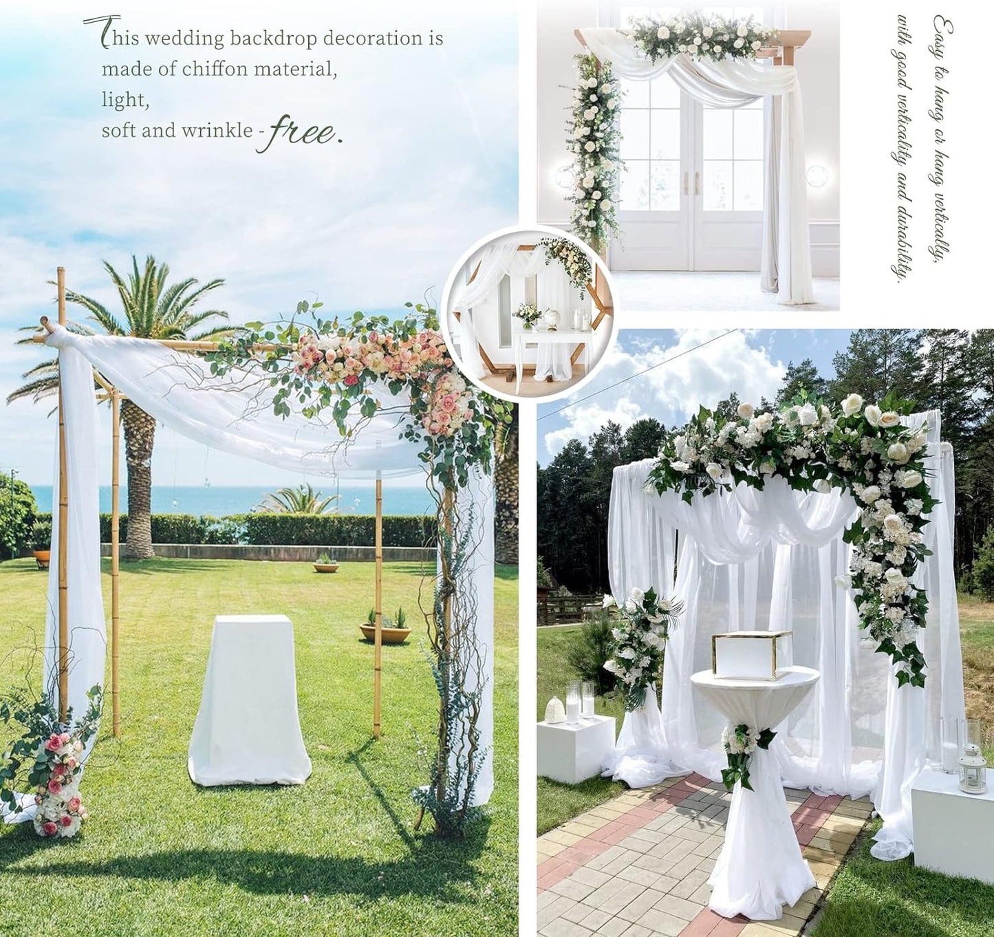 Wedding Arch Drapes for Ceremony Chiffon Fabric Drapes Arbor28"x20ft