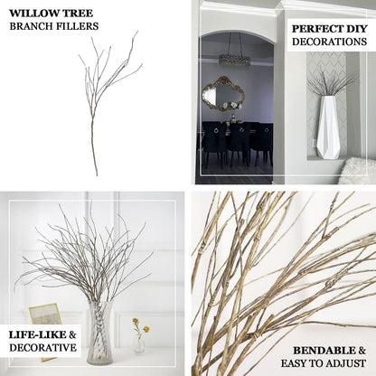 10 Pack Lifelike DIY Bendable Faux Flower Stem Craft Vase Decor, Decorative Artificial Willow Tree Branch Fillers 37"