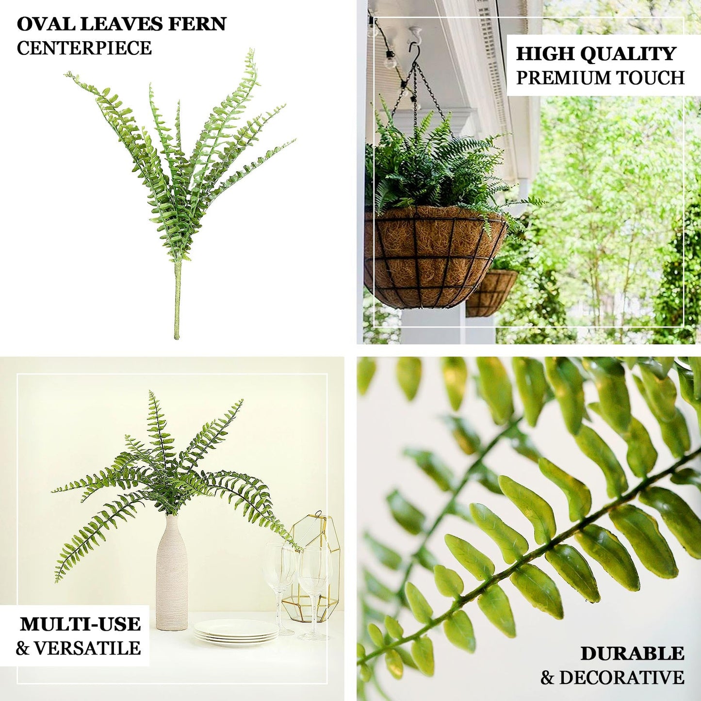Artificial Boston Fern Green Leaf Plant, Premium Real Touch Indoor Spray 20"