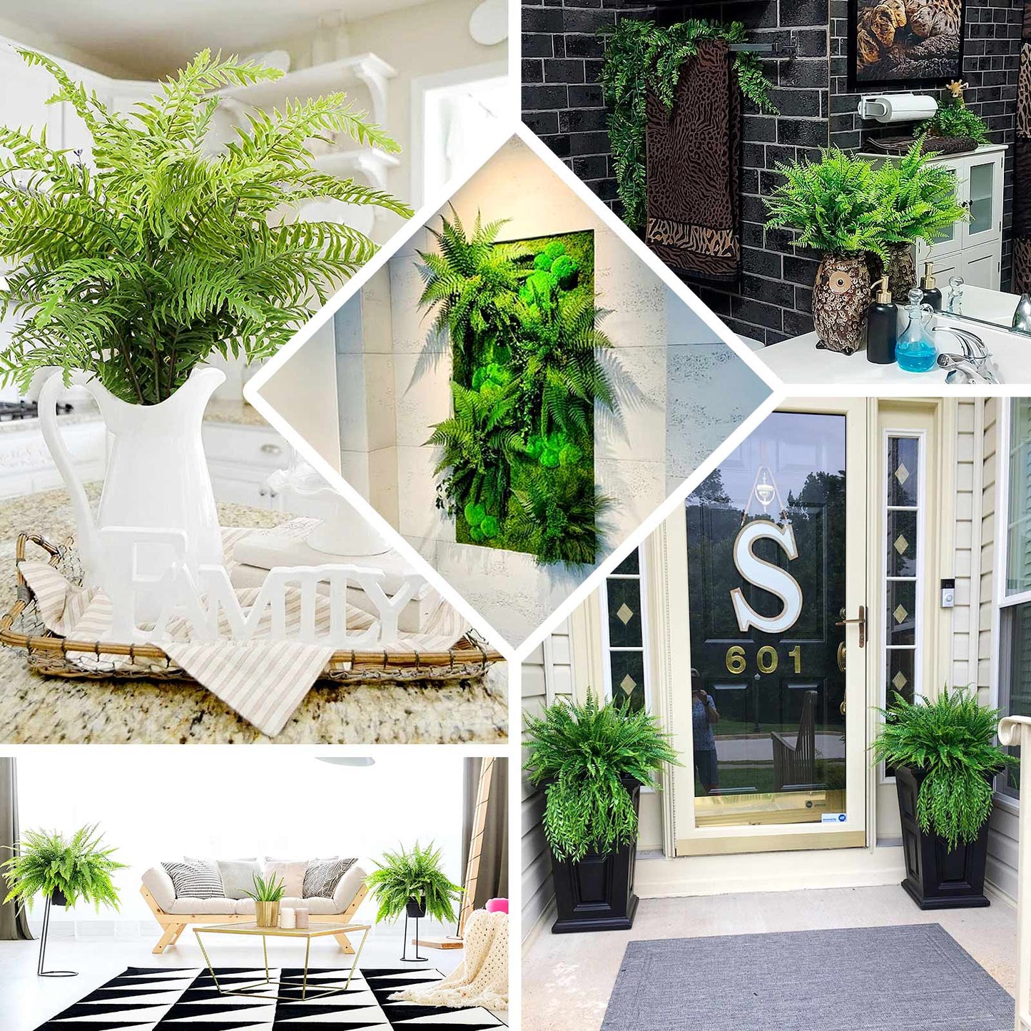 Artificial Boston Fern Green Leaf Plant, Premium Real Touch Indoor Spray 20"