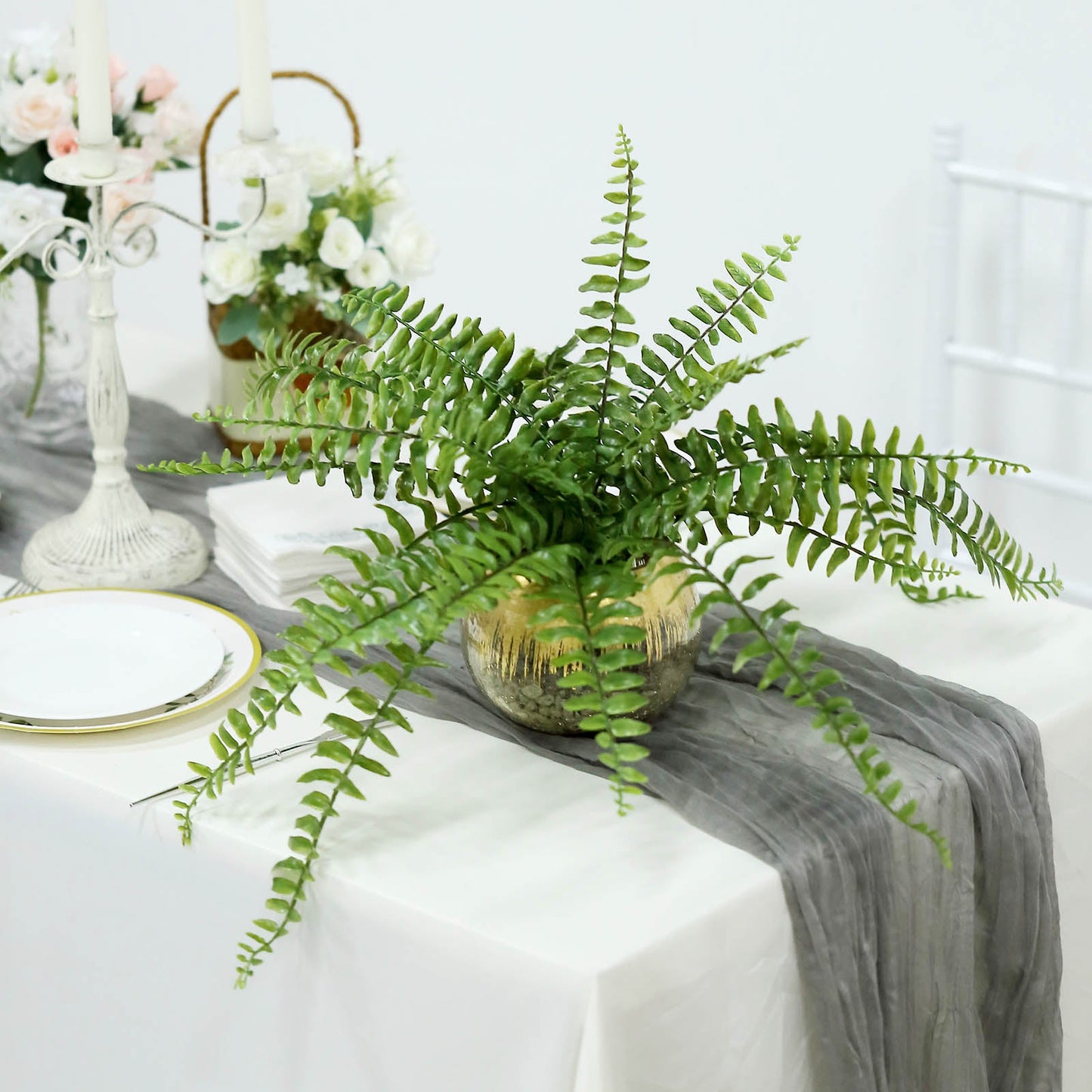 Artificial Boston Fern Green Leaf Plant, Premium Real Touch Indoor Spray 20"