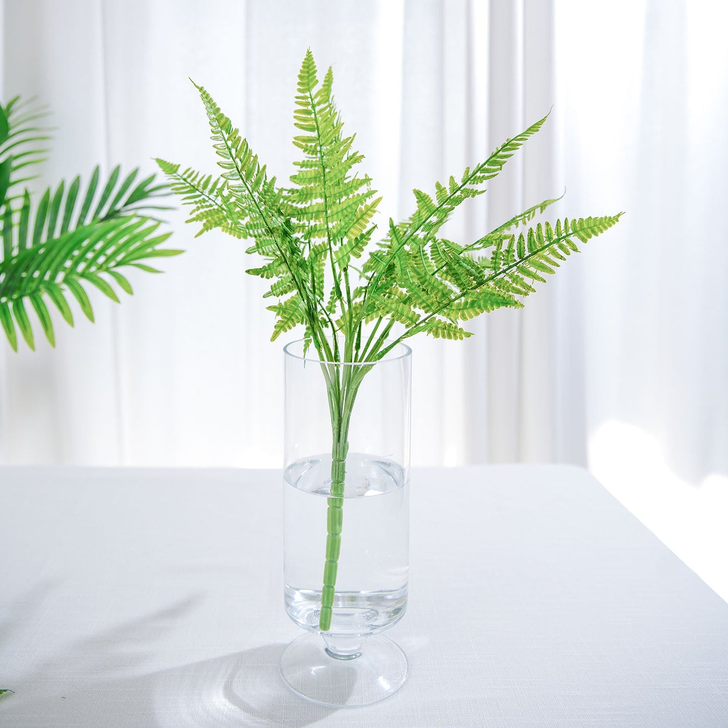 2 Stems Green Artificial Boston Fern Leaf Plant Indoor Faux Spray 19"