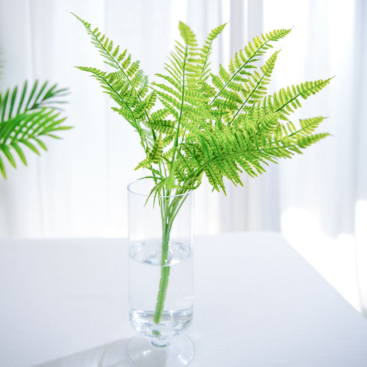 2 Stems Green Artificial Boston Fern Leaf Plant Indoor Faux Spray 19"