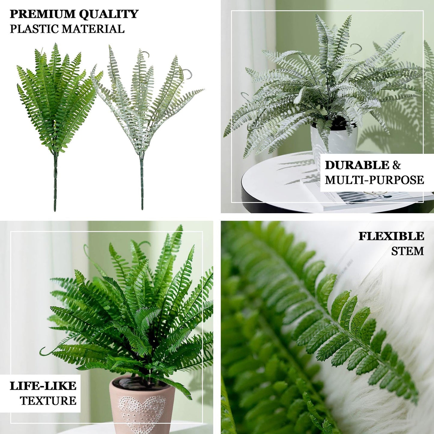 2 Stems Green Artificial Boston Fern Leaf Plant Indoor Faux Spray 18"