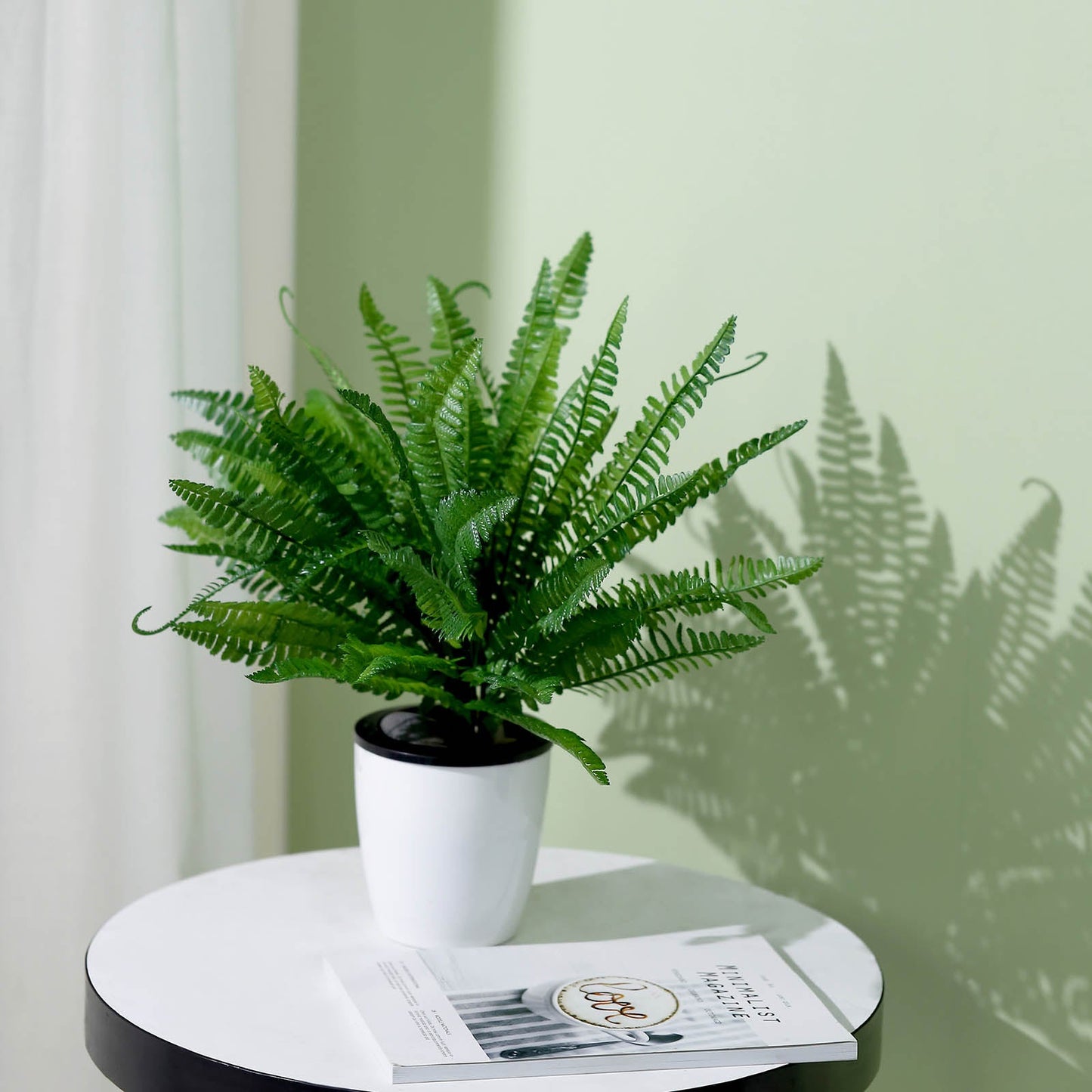 2 Stems Green Artificial Boston Fern Leaf Plant Indoor Faux Spray 18"