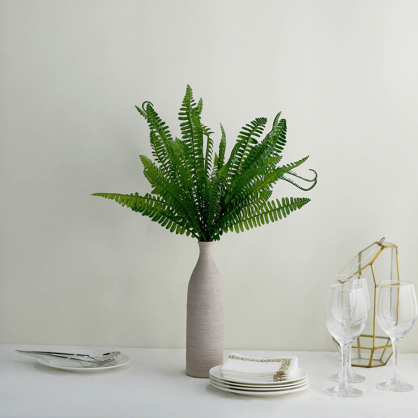 2 Stems Green Artificial Boston Fern Leaf Plant Indoor Faux Spray 18"