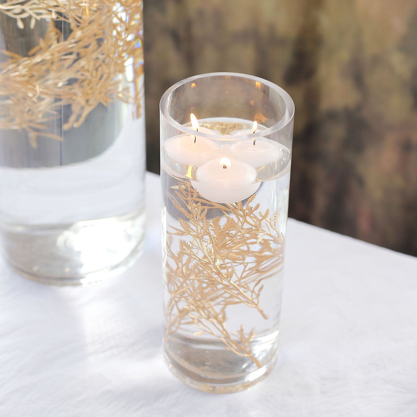 25 Pack Mini Metallic Gold Artificial Fern Leaf Branch Stems, Flower Vase Filler For Floating Candle Centerpieces 6"