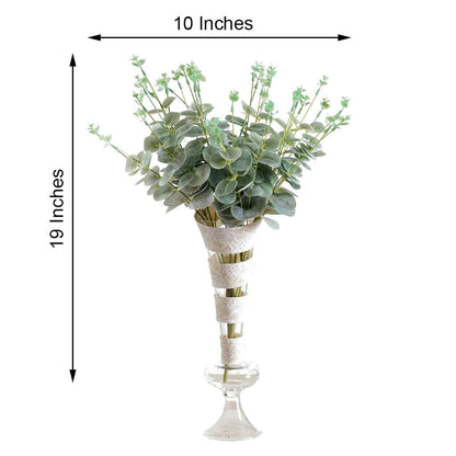 2 Bushes Frosted Green Artificial Eucalyptus Branch Bouquet Plants 19"