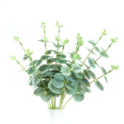 2 Bushes Frosted Green Artificial Eucalyptus Branch Bouquet Plants 19"