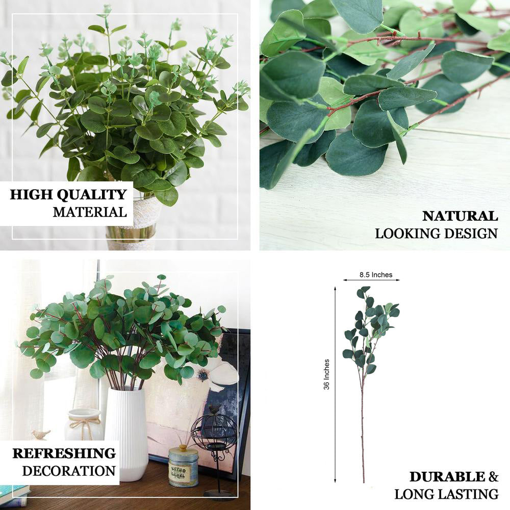 2 Bushes Artificial Eucalyptus Branches, Faux Plant Stems 36" Tall