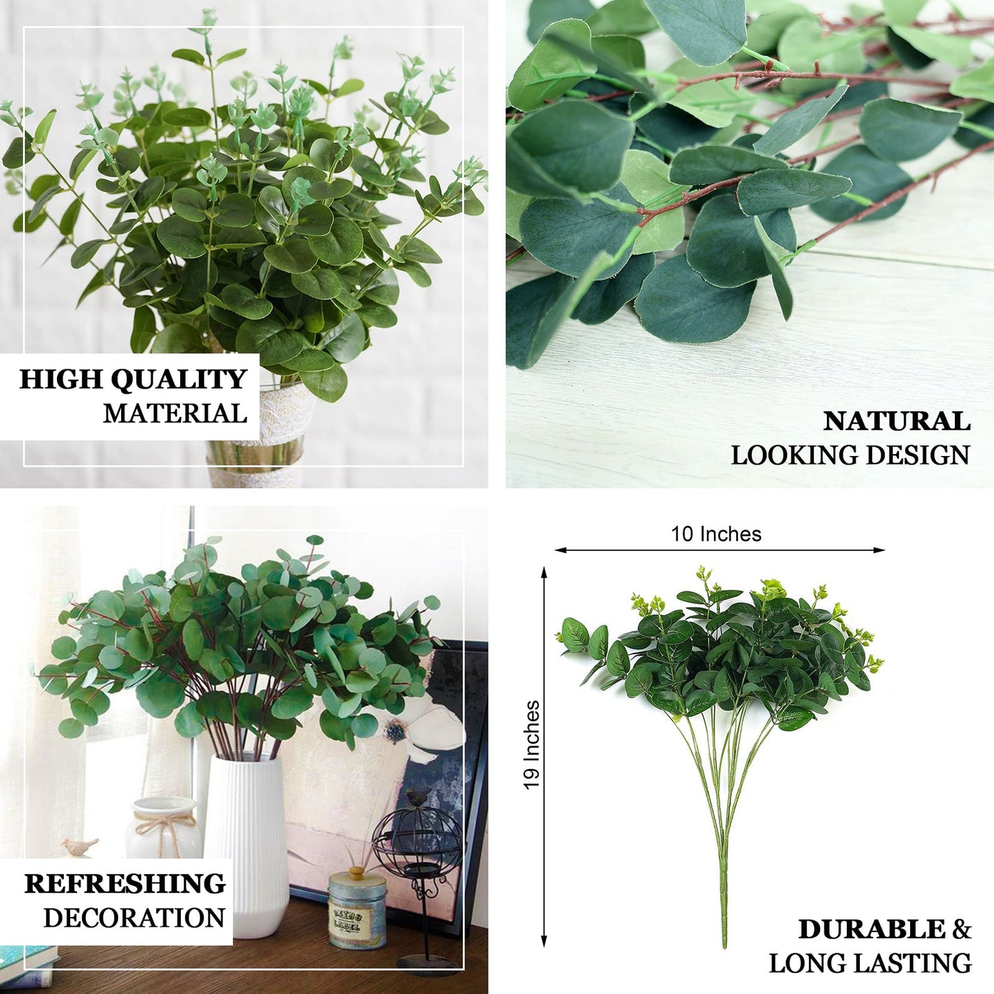 2 Bushes Dark Green Artificial Eucalyptus Branch Bouquet Plants 19"