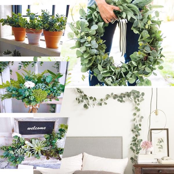 3 Stems Artificial Eucalyptus Bush, Faux Greenery Bouquet Plants 13"