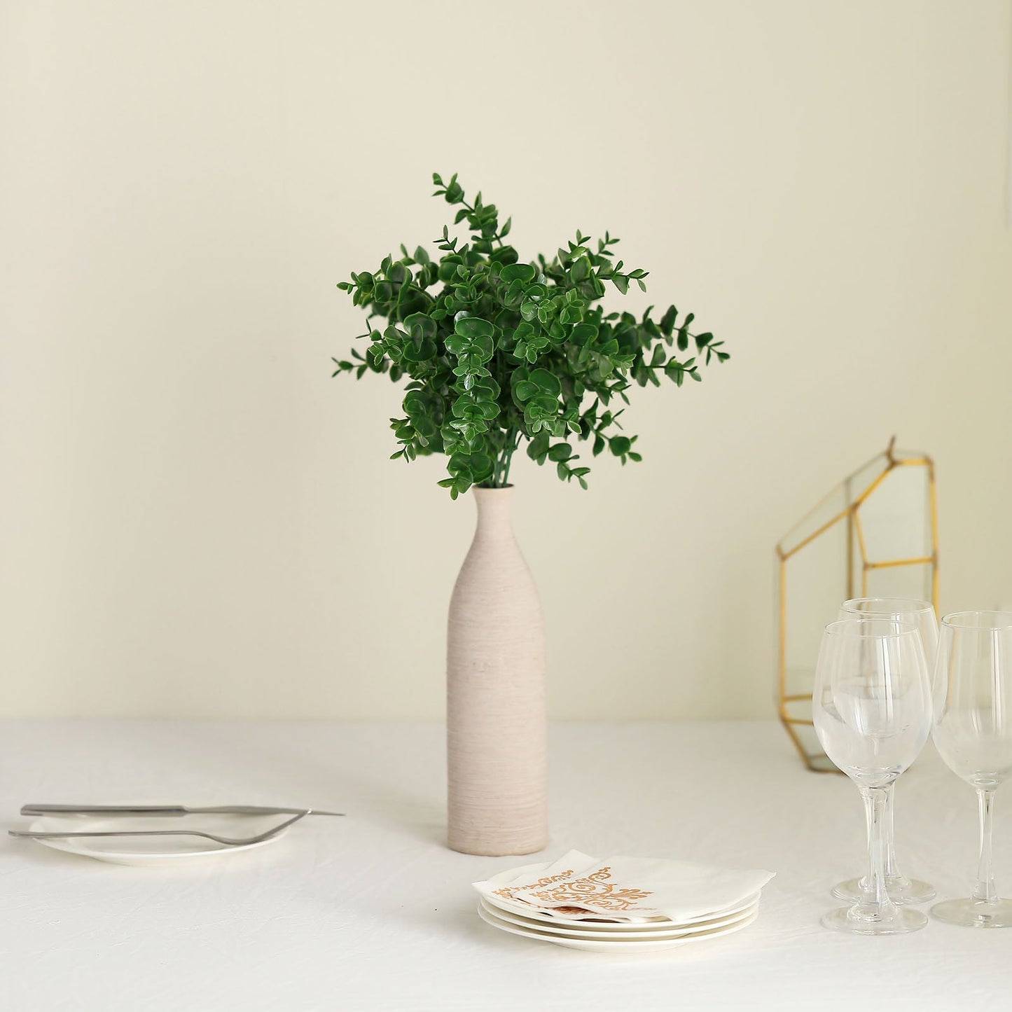 3 Stems Artificial Eucalyptus Bush, Faux Greenery Bouquet Plants 13"