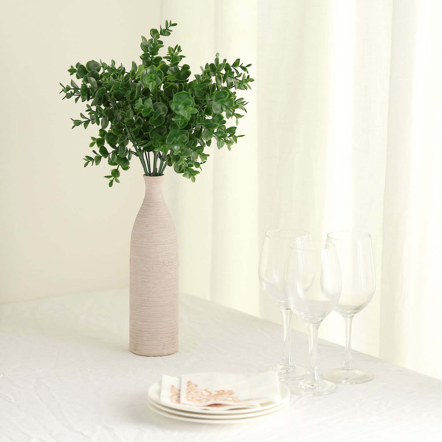 3 Stems Artificial Eucalyptus Bush, Faux Greenery Bouquet Plants 13"